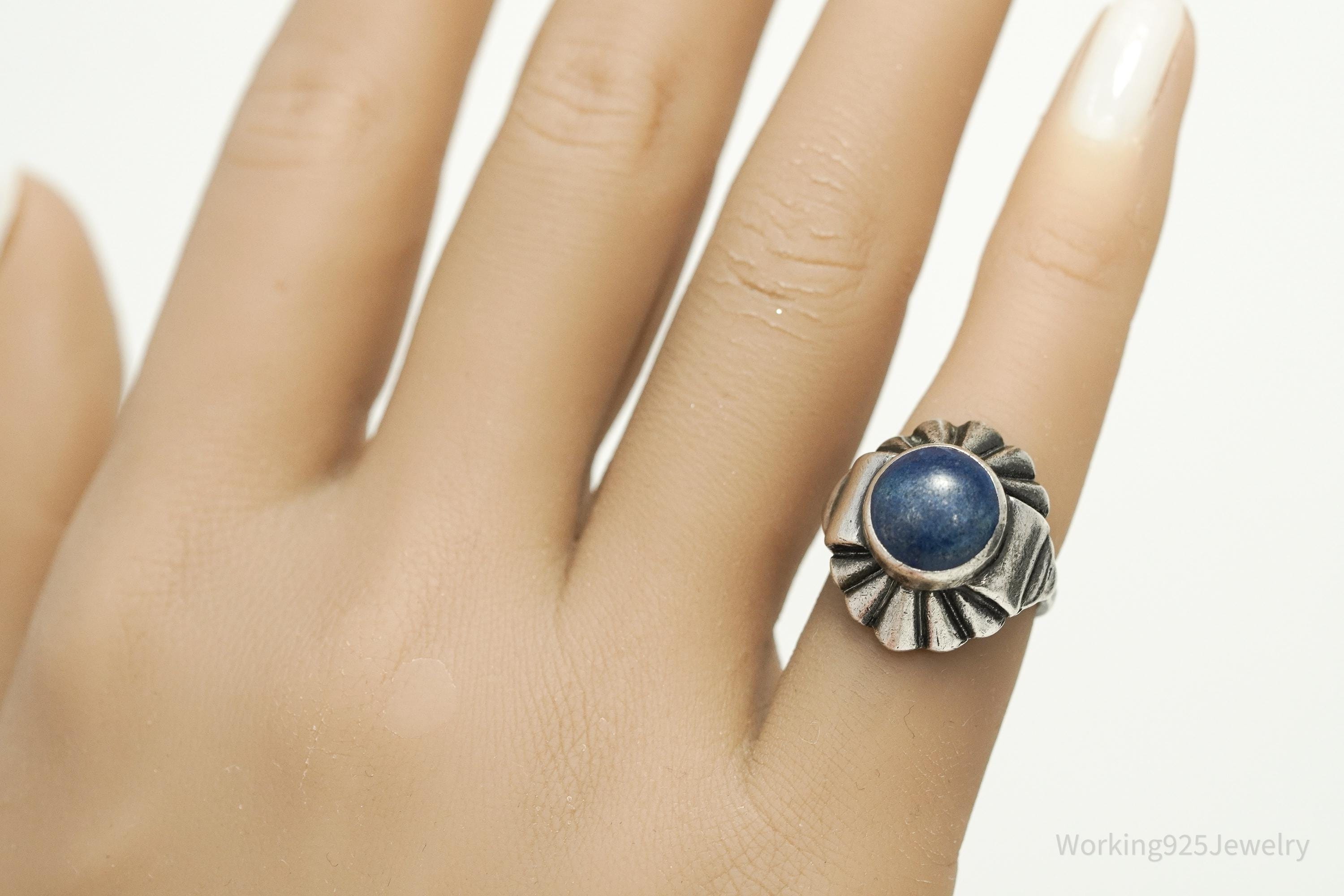 Antique Lapis Lazuli Sterling Silver Ring Size 3.75