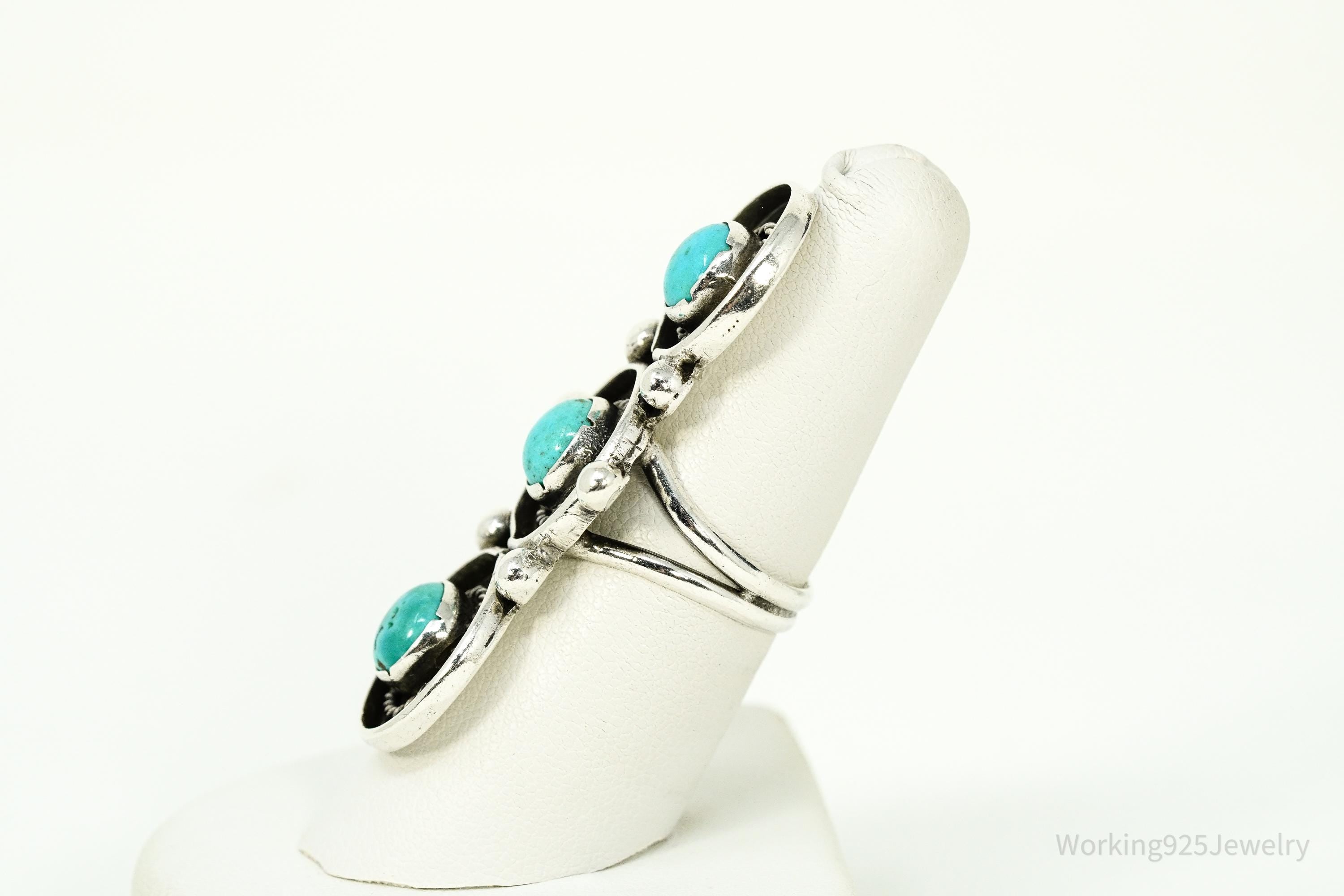 Vintage Handmade Native American Turquoise Silver Ring - Size 6.75