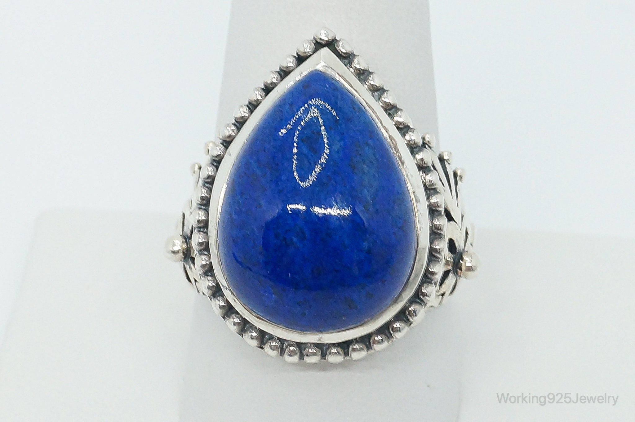 Vintage Large Blue Lapis Lazuli Sterling Silver Ring - Size 10