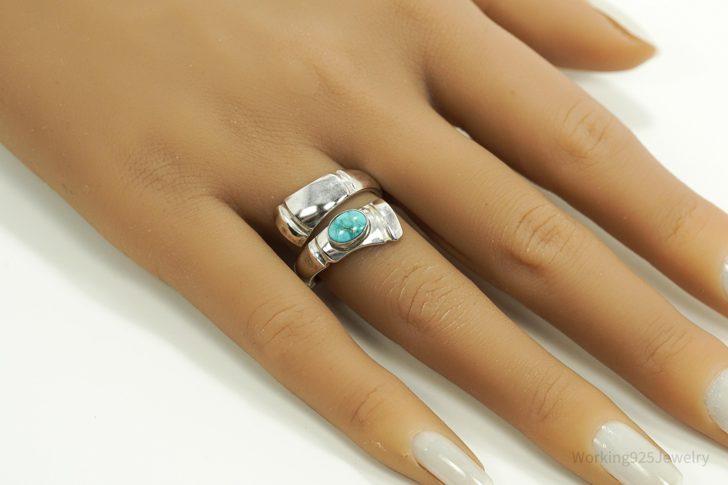 Antique TOWLE Turquoise Sterling Silver Spoon Ring Size 7.75