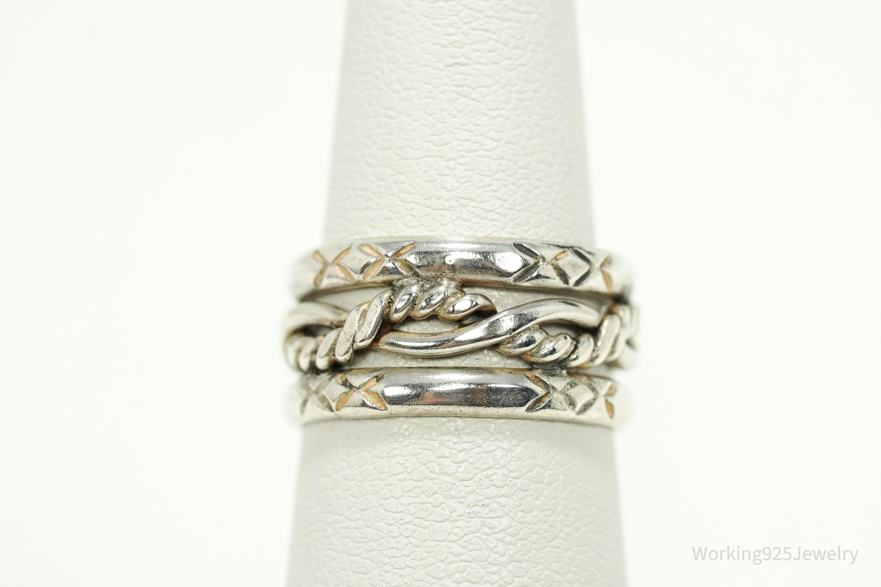 Vintage Native Handmade Rope Weave Design Sterling Silver Band Ring - Size 5.75