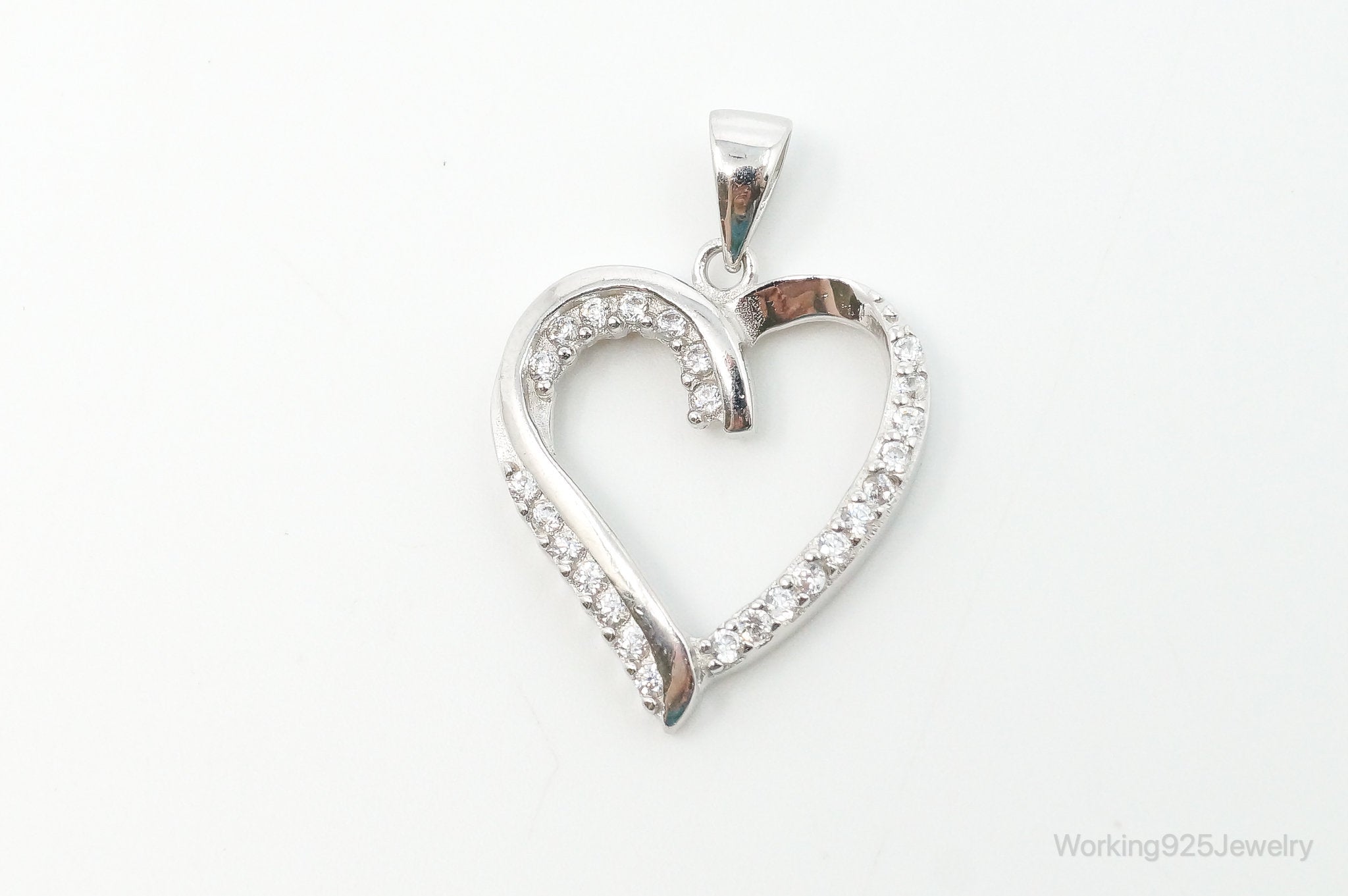 Vintage Open Heart Cubic Zirconia Accented Sterling Silver Pendant