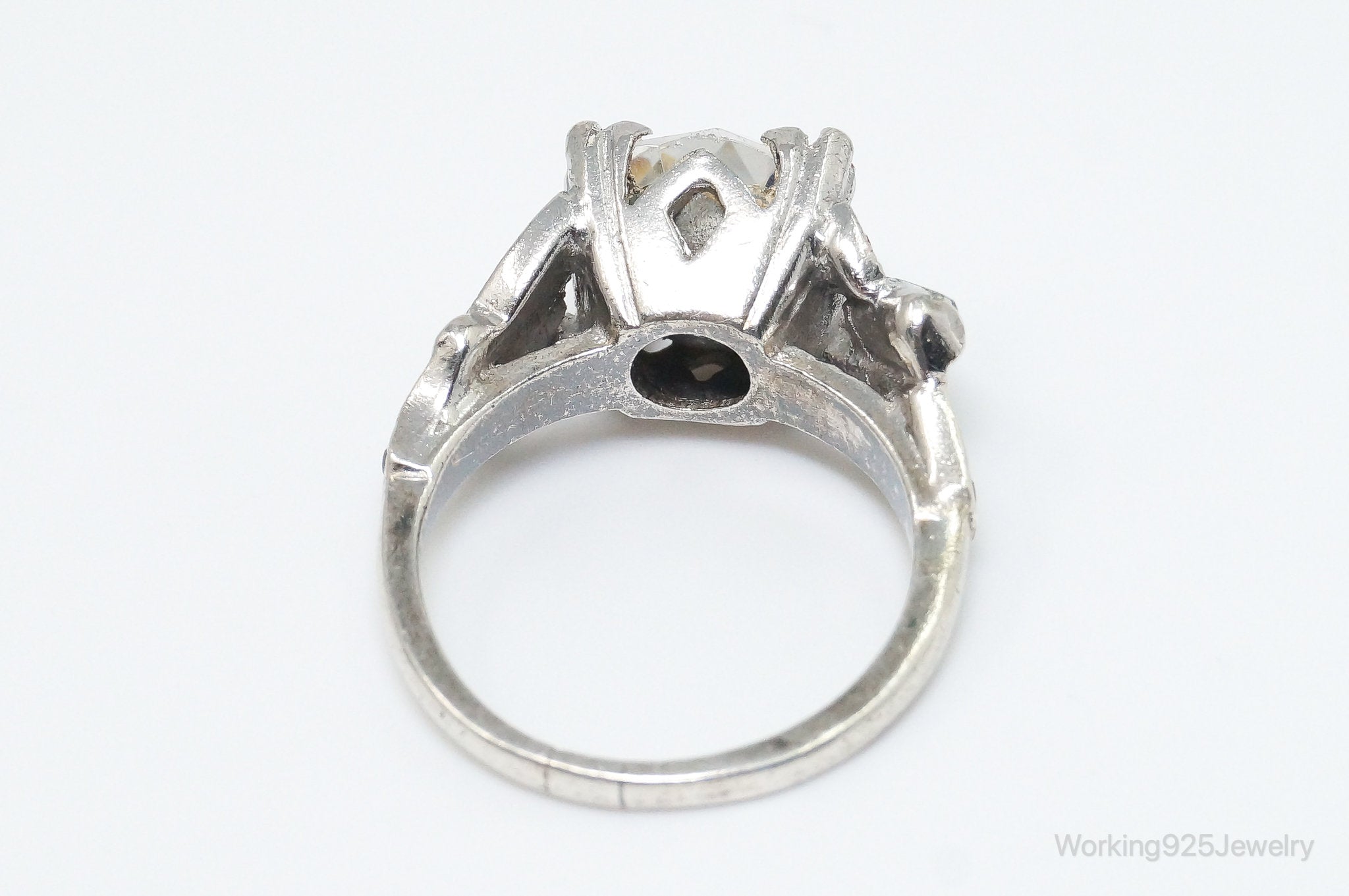 Antique Victorian Rhinestone Sterling Silver Ring - SZ 6.5