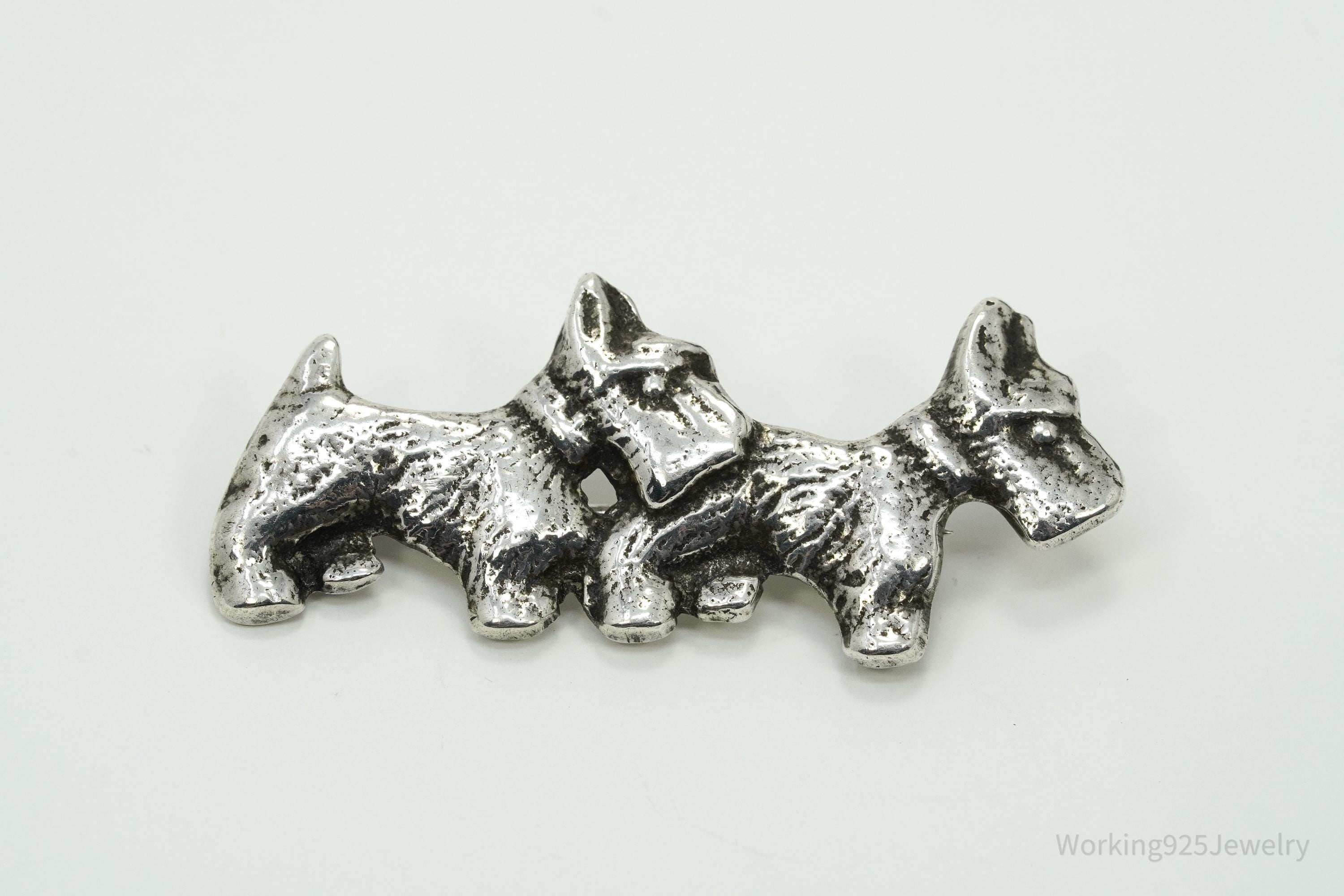 Vintage Scottish Scottie Dogs Sterling Silver Brooch Pin