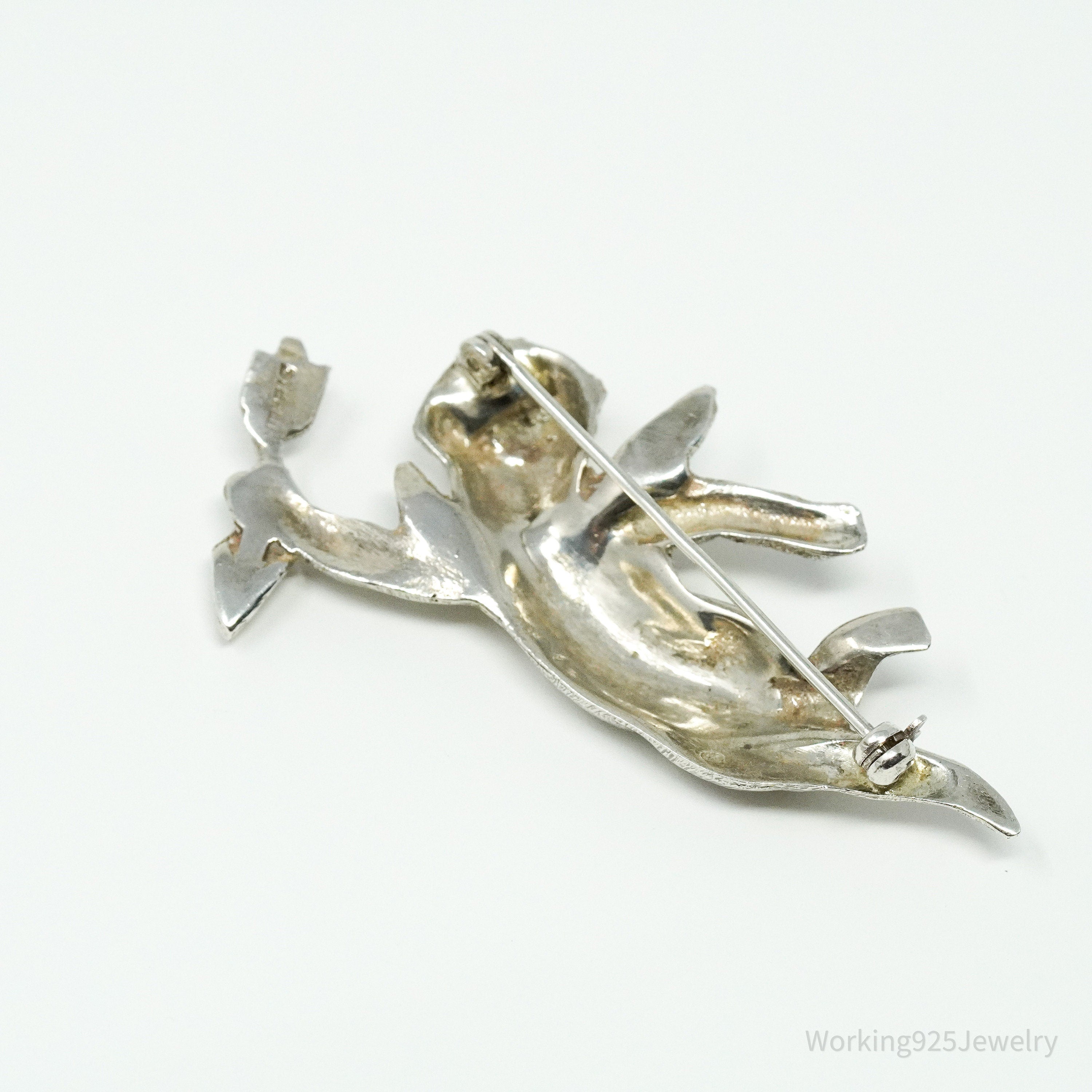 Antique Vintage Cherub Angel Cupid Sterling Silver Brooch Pin