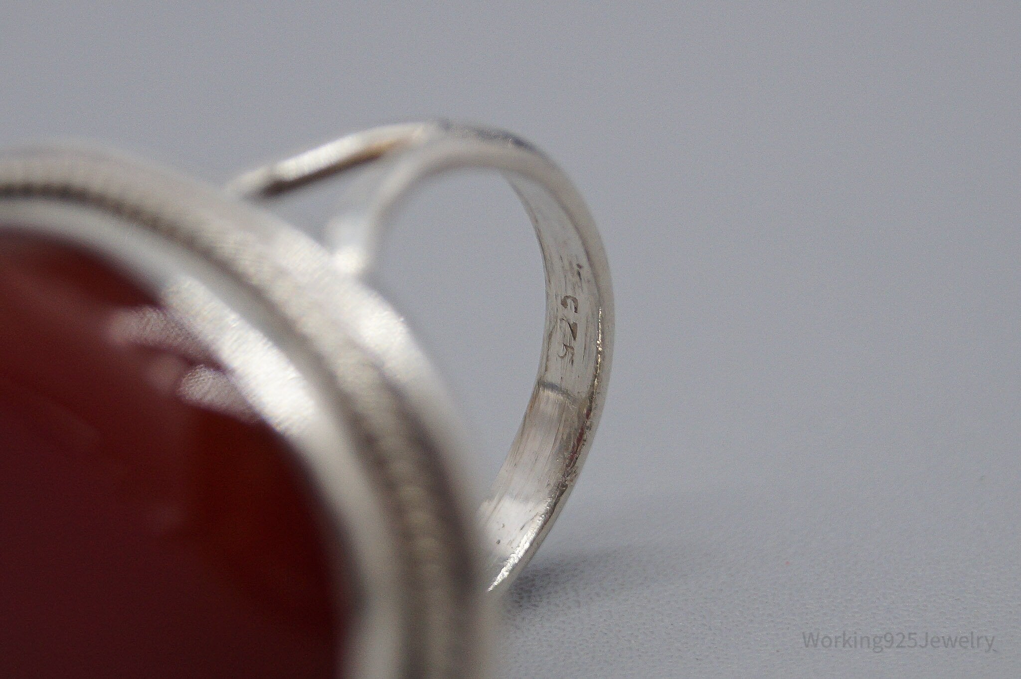 Vintage Large Carnelian Sterling Silver Ring - Size 8