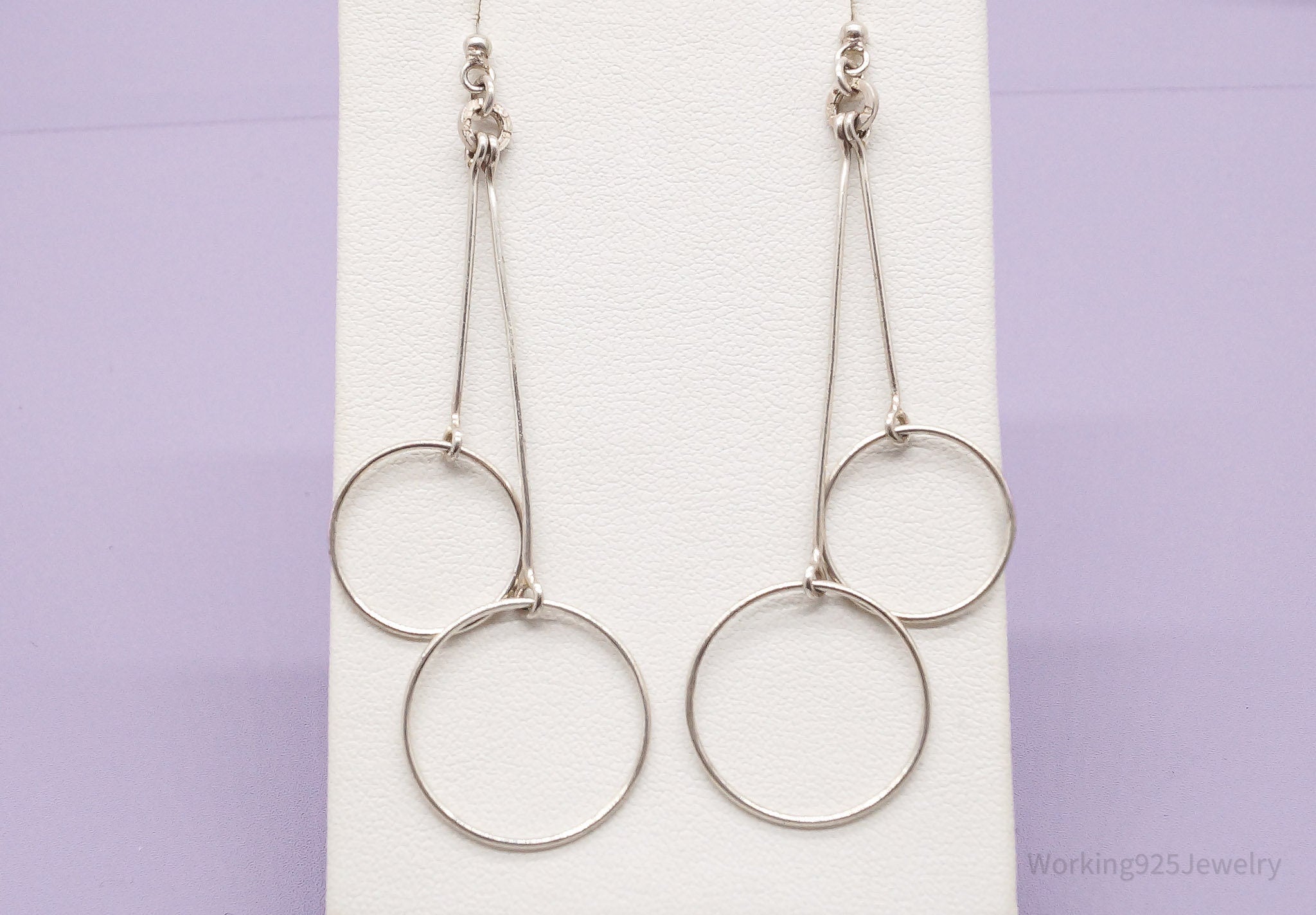 Vintage Geometric Modernist Style Sterling Silver Earrings