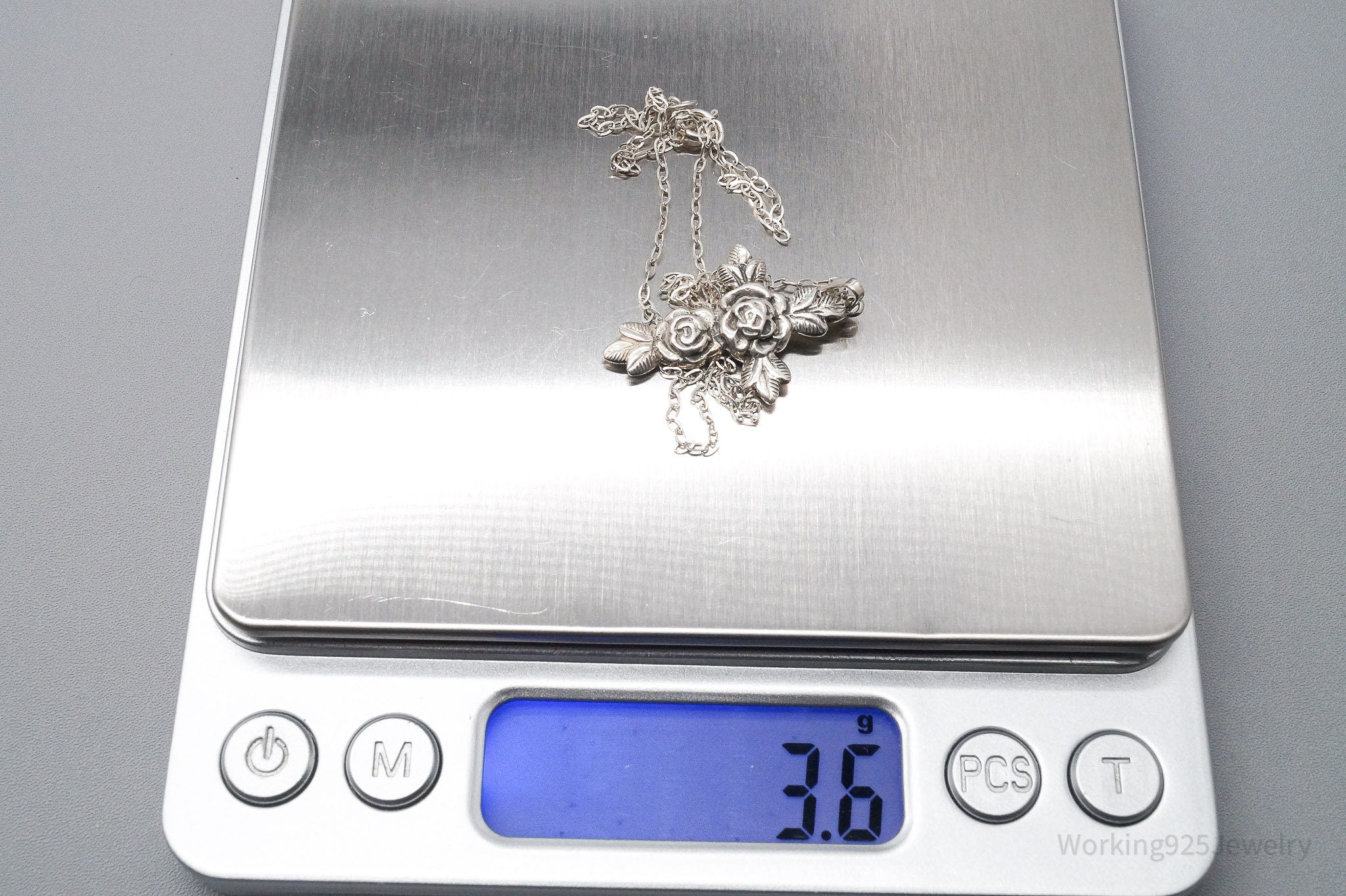 Vintage Rose Cross Sterling Silver Necklace 17"