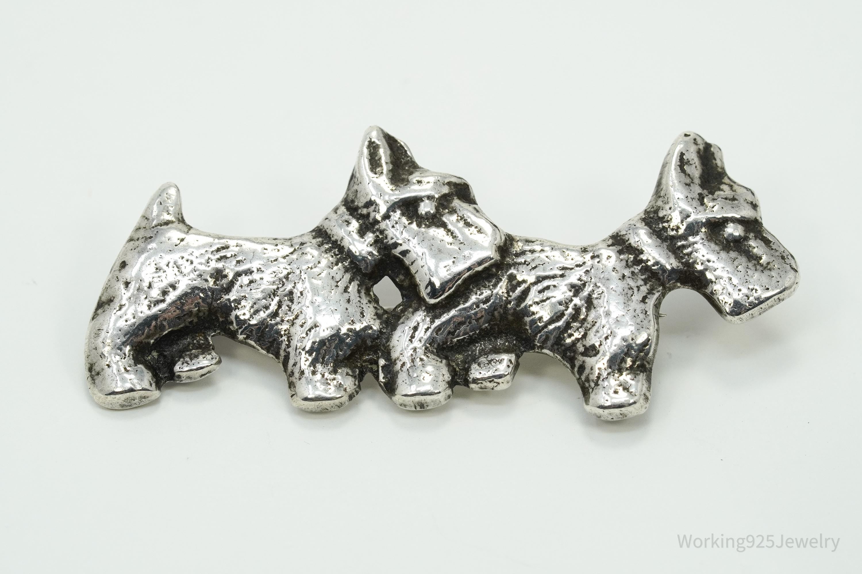 Vintage Scottish Scottie Dogs Sterling Silver Brooch Pin