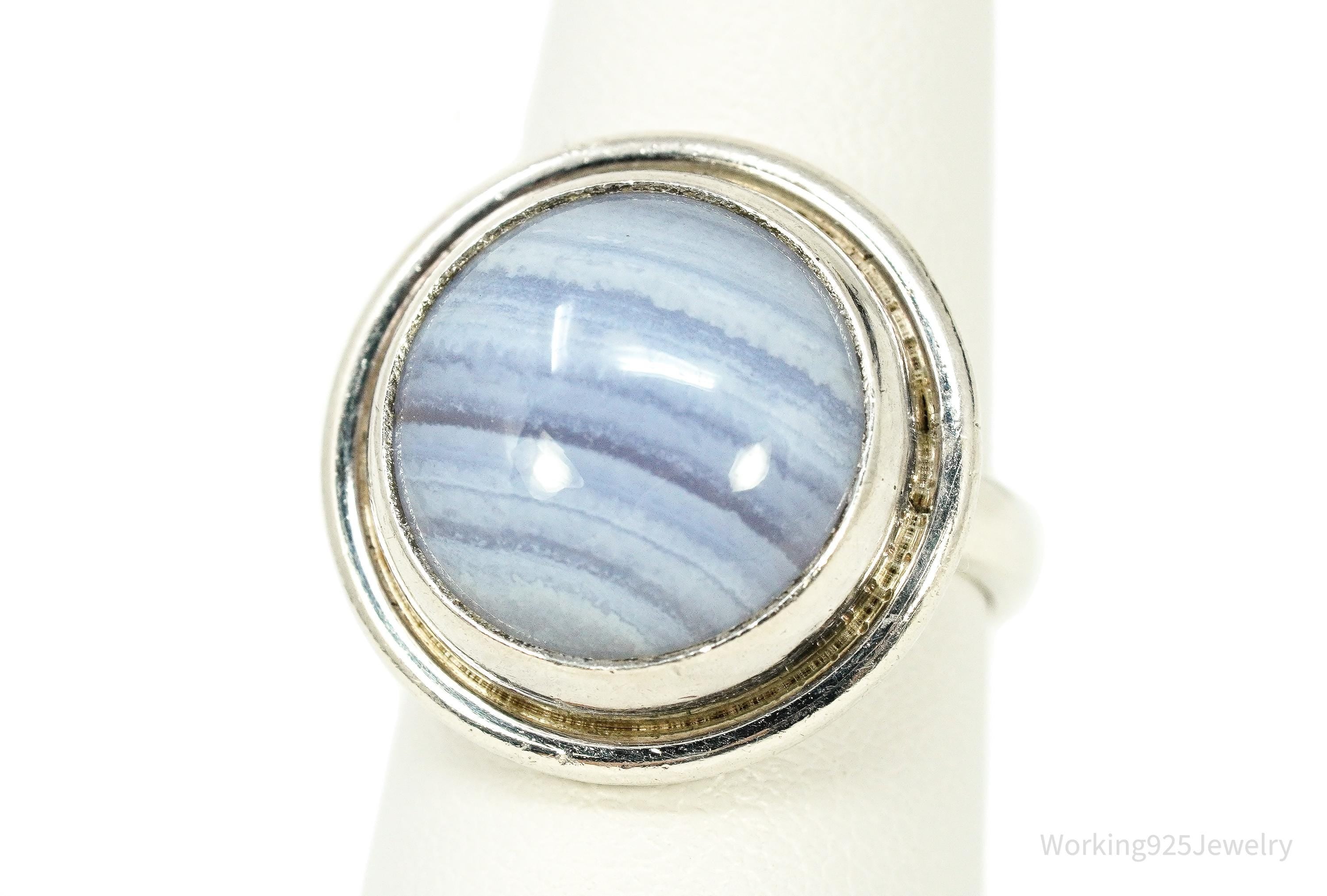 Vintage Blue Lace Agate Silver Ring - Size 6