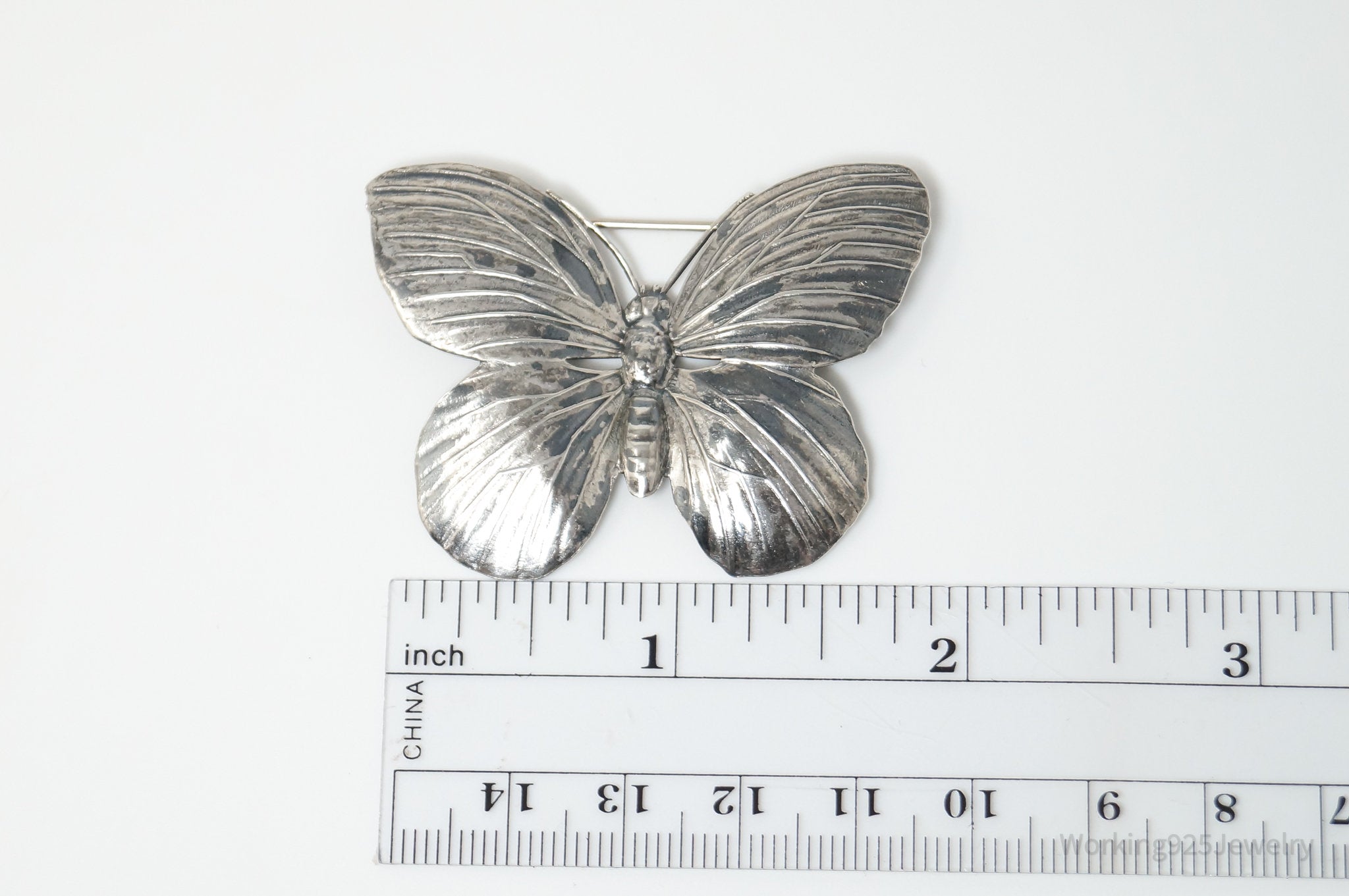 Vintage Designer JewelArt Large Butterfly Sterling Silver Brooch Pin