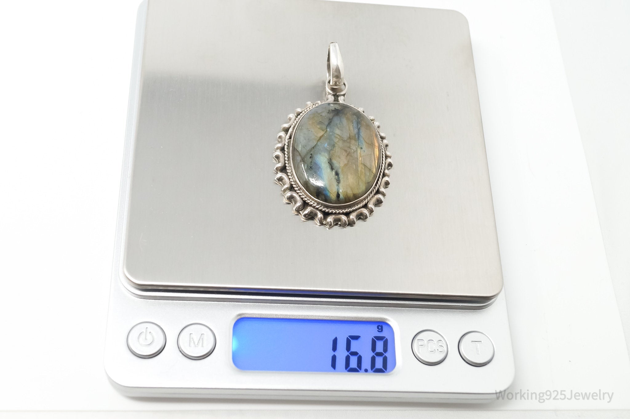 Vintage Large Labradorite Sterling Silver Necklace Pendant