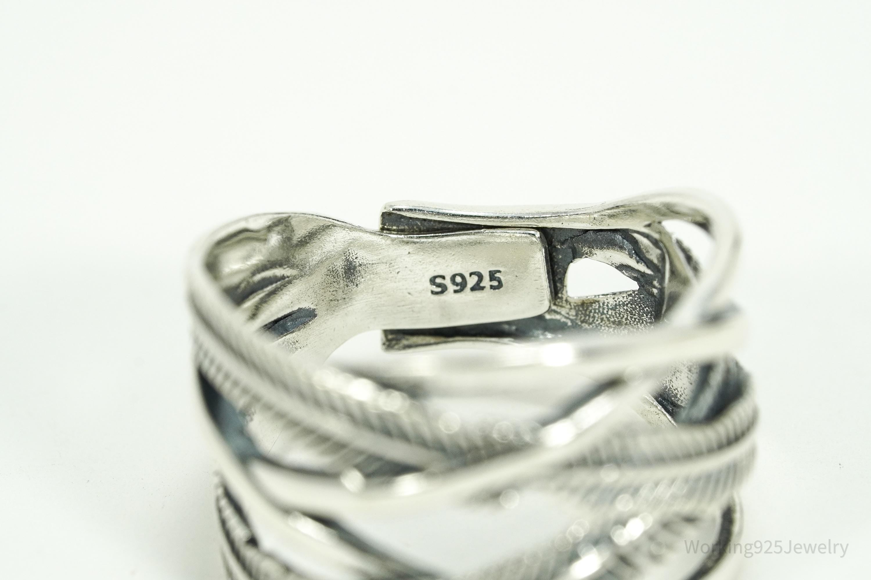 Vintage Feather Wrap Southwestern Sterling Silver Ring - Size 9.25 Adjustable