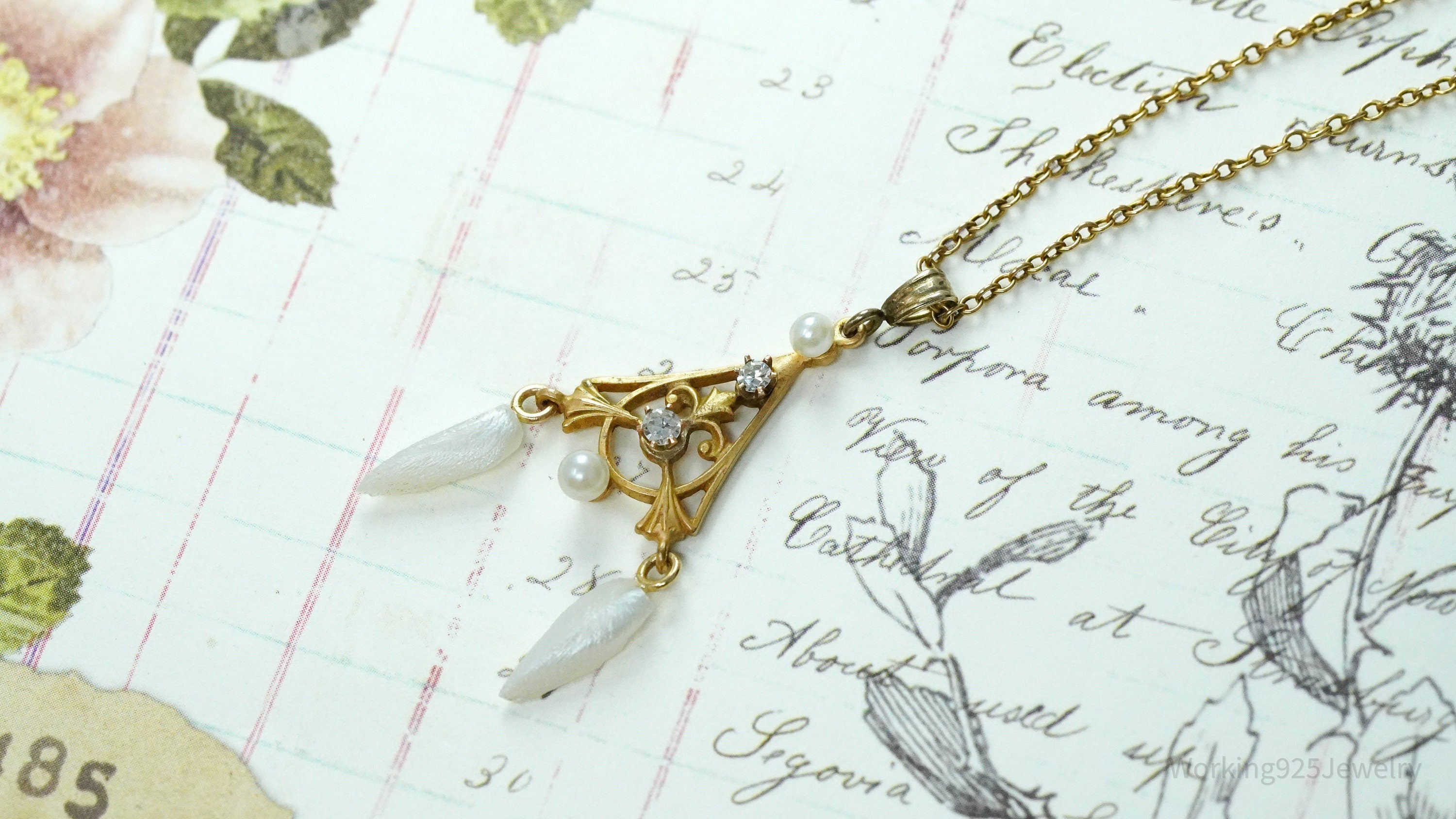 14K Yellow Gold, Pearl & Diamond Pendant Necklace