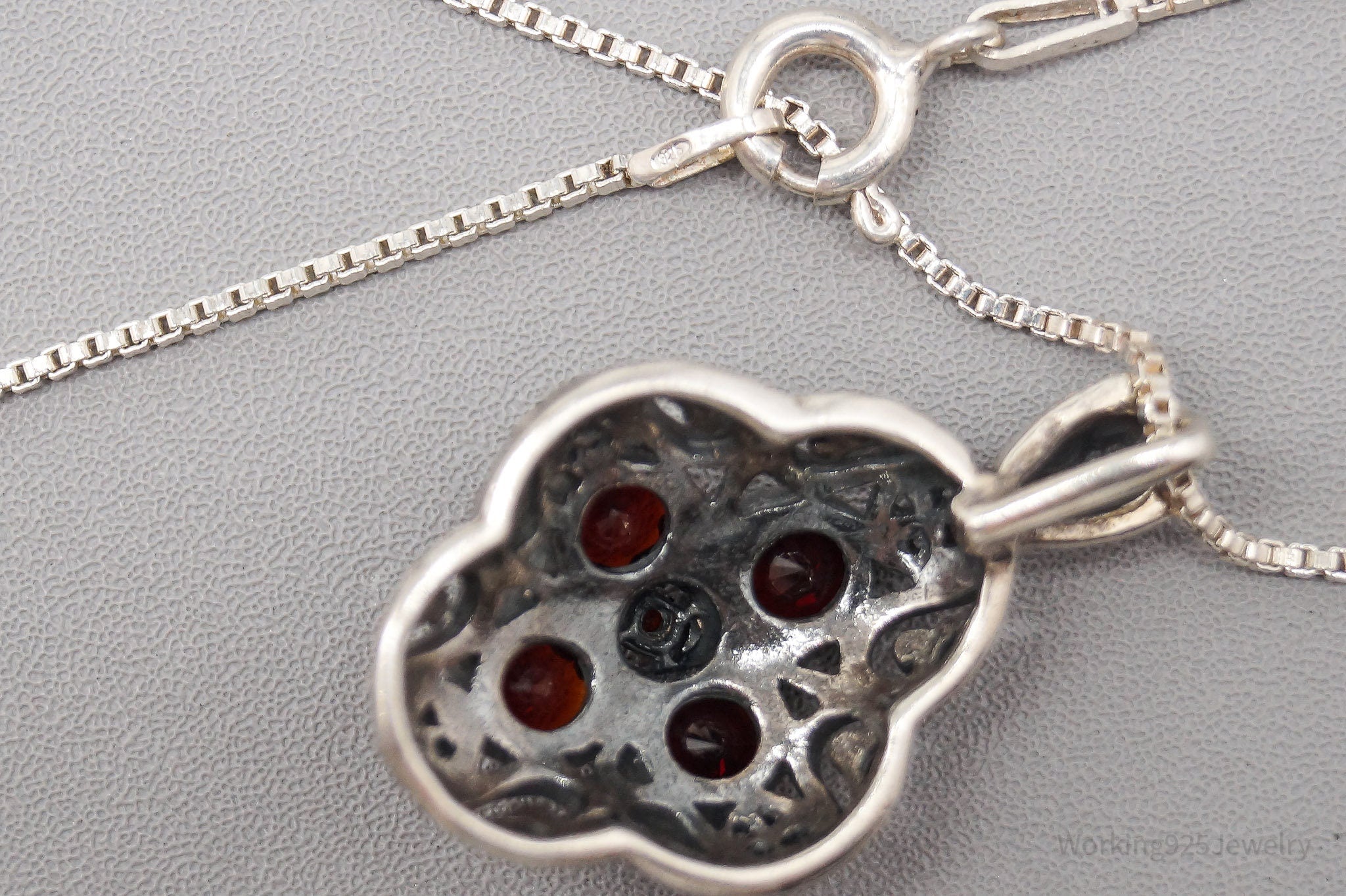 Vintage Garnet Art Deco Style Sterling Silver Necklace 18"