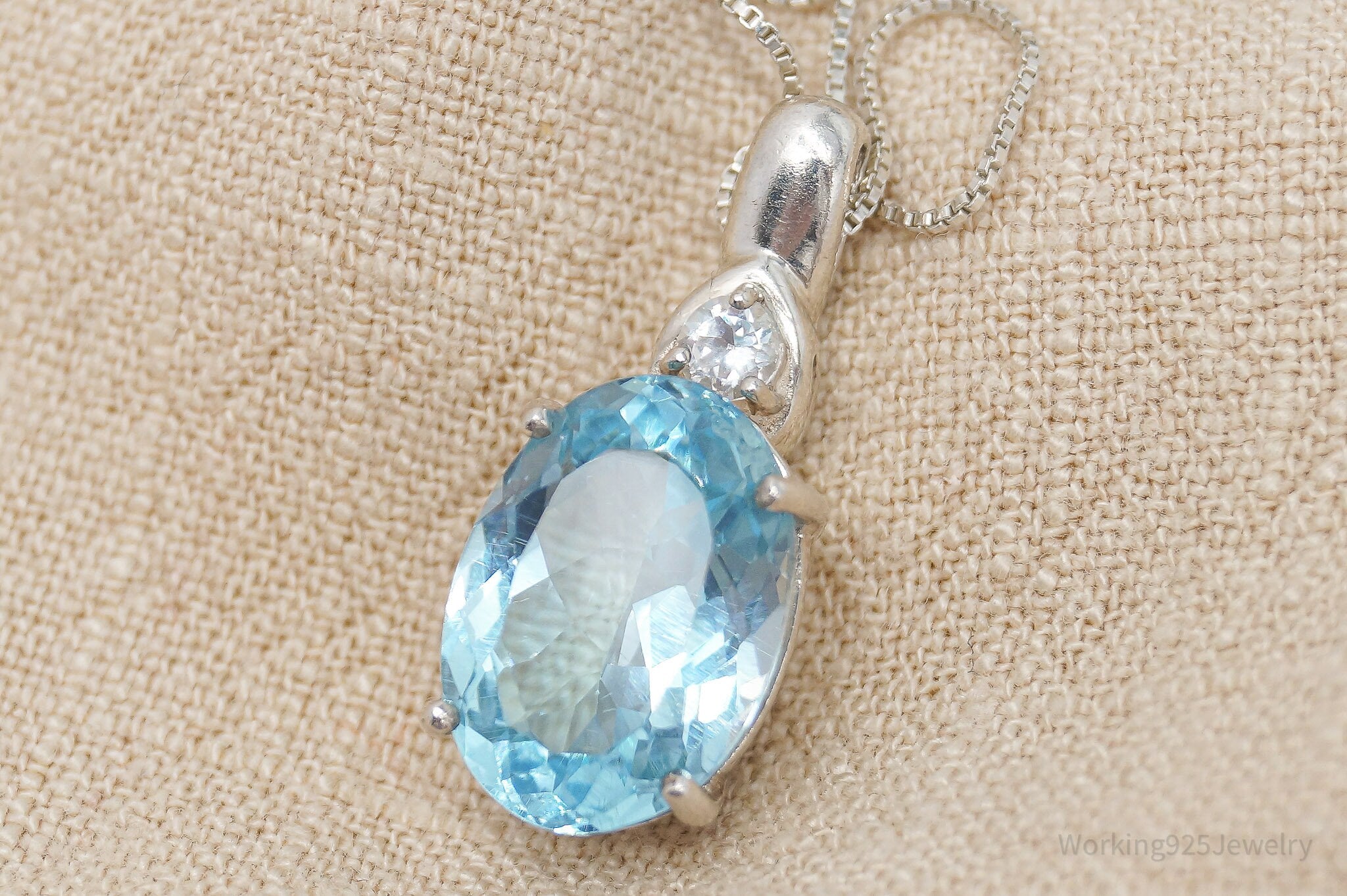 Vintage Blue Topaz Cubic Zirconia Sterling Silver Necklace 18"