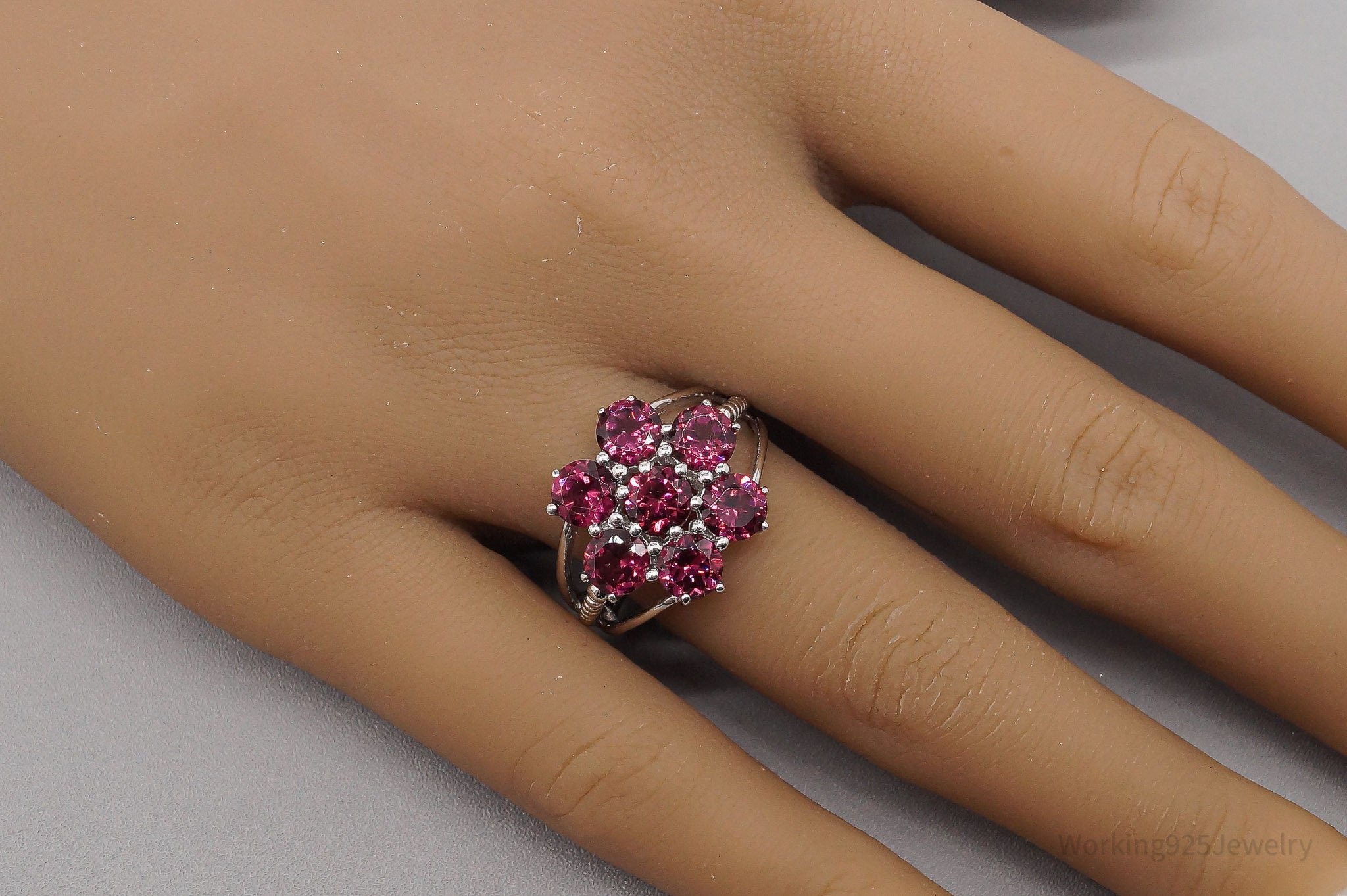 JTV TGGC Pink Tourmaline Flower Sterling Silver Ring - Size 8