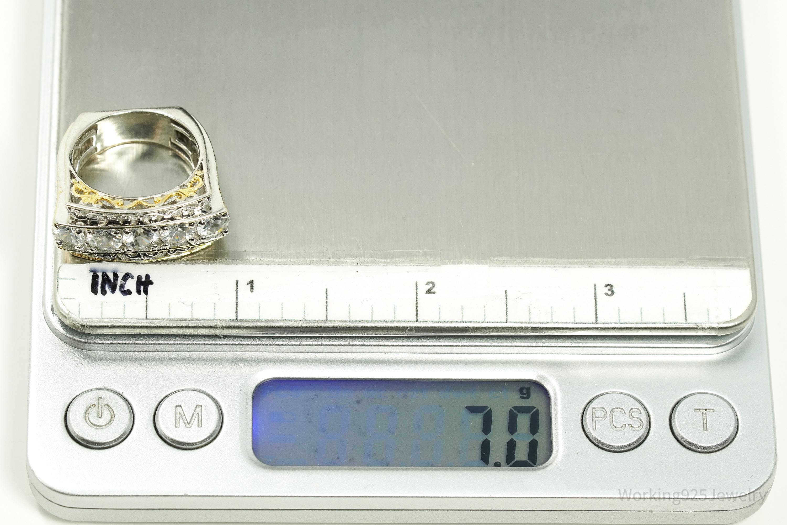 Michael Valitutti White Topaz Gold Vermeil Palladium Sterling Silver Ring Size 7.5