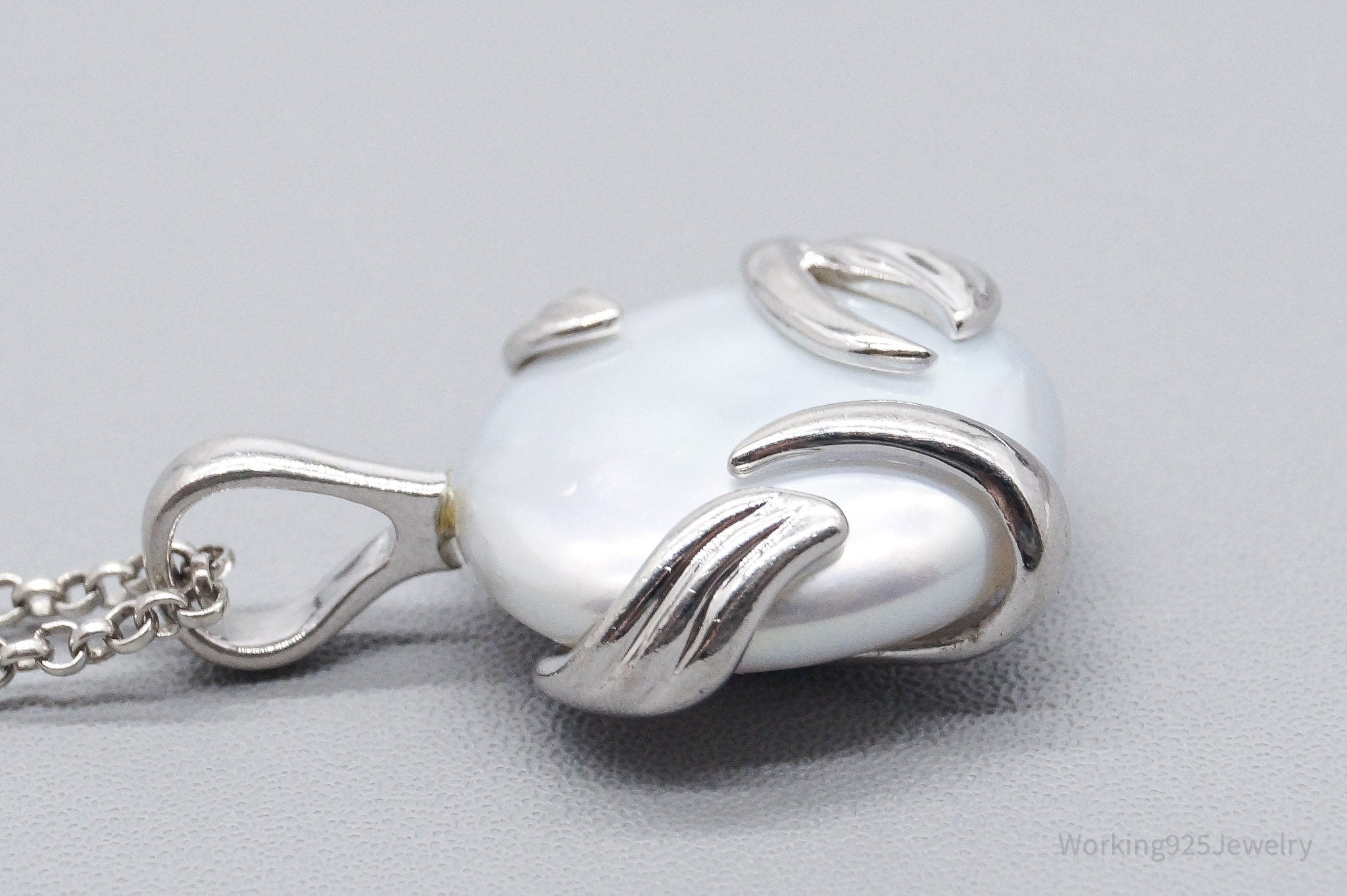 Vintage Honora Cultured Pearl Coin Vine Sterling Silver Necklace - 20"