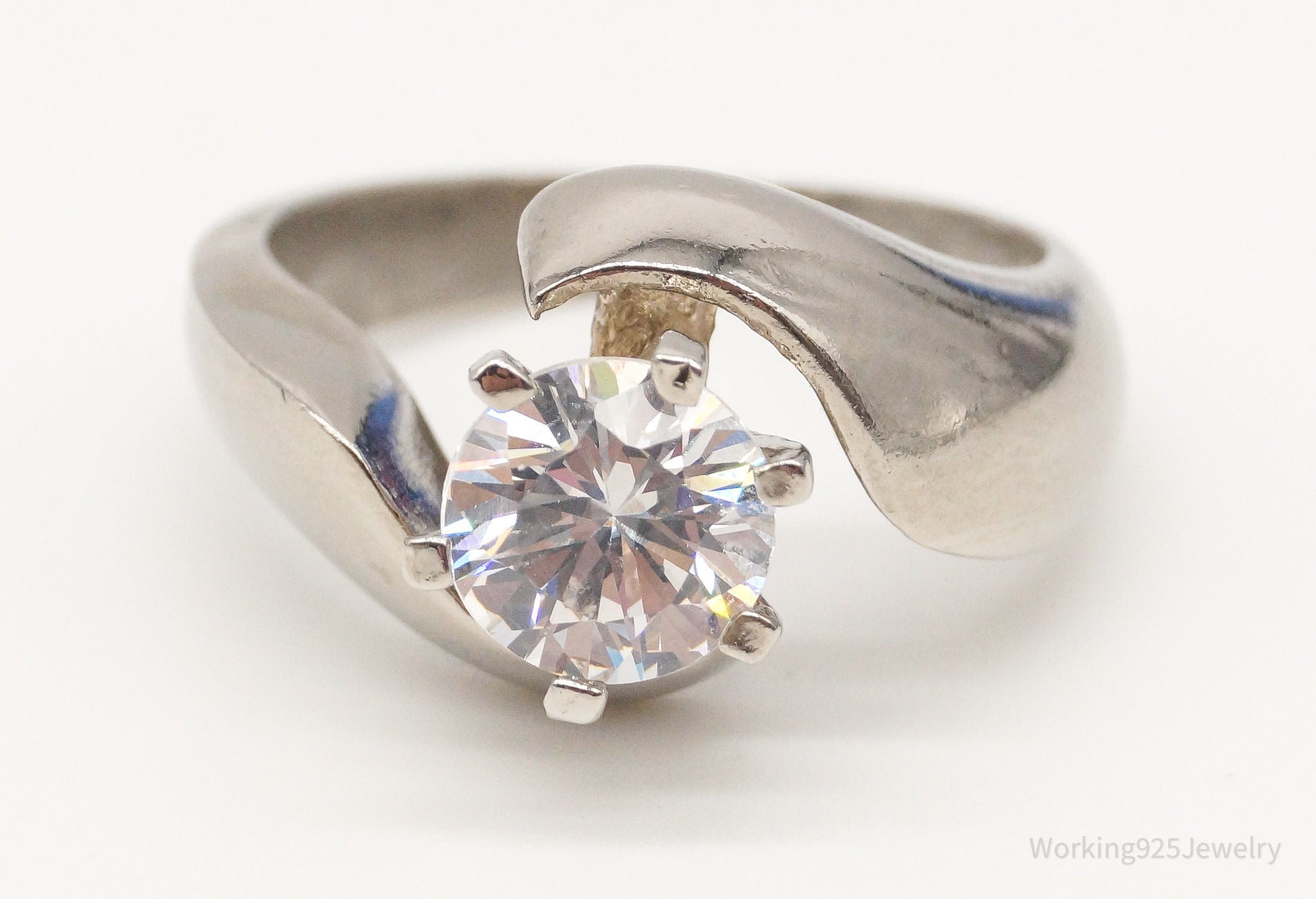 Vintage Cubic Zirconia Sterling Silver Ring Size 7.75