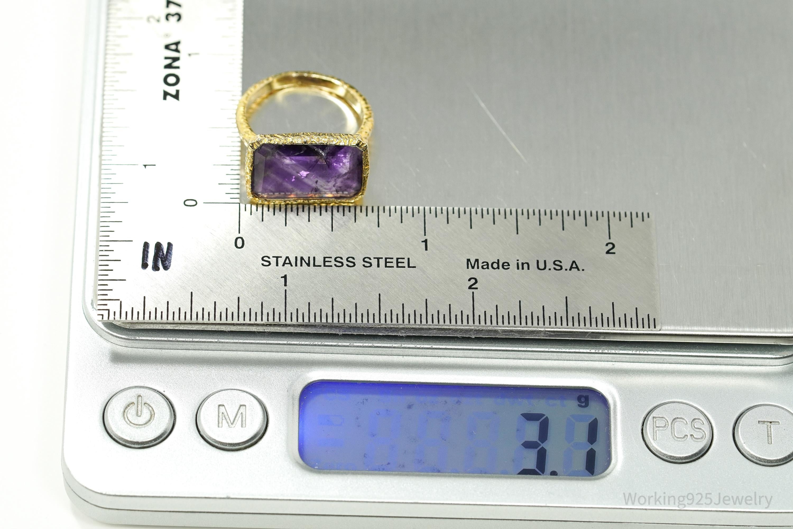 Vintage Purple Amethyst Gold Vermeil Sterling Silver Ring SZ 5.5