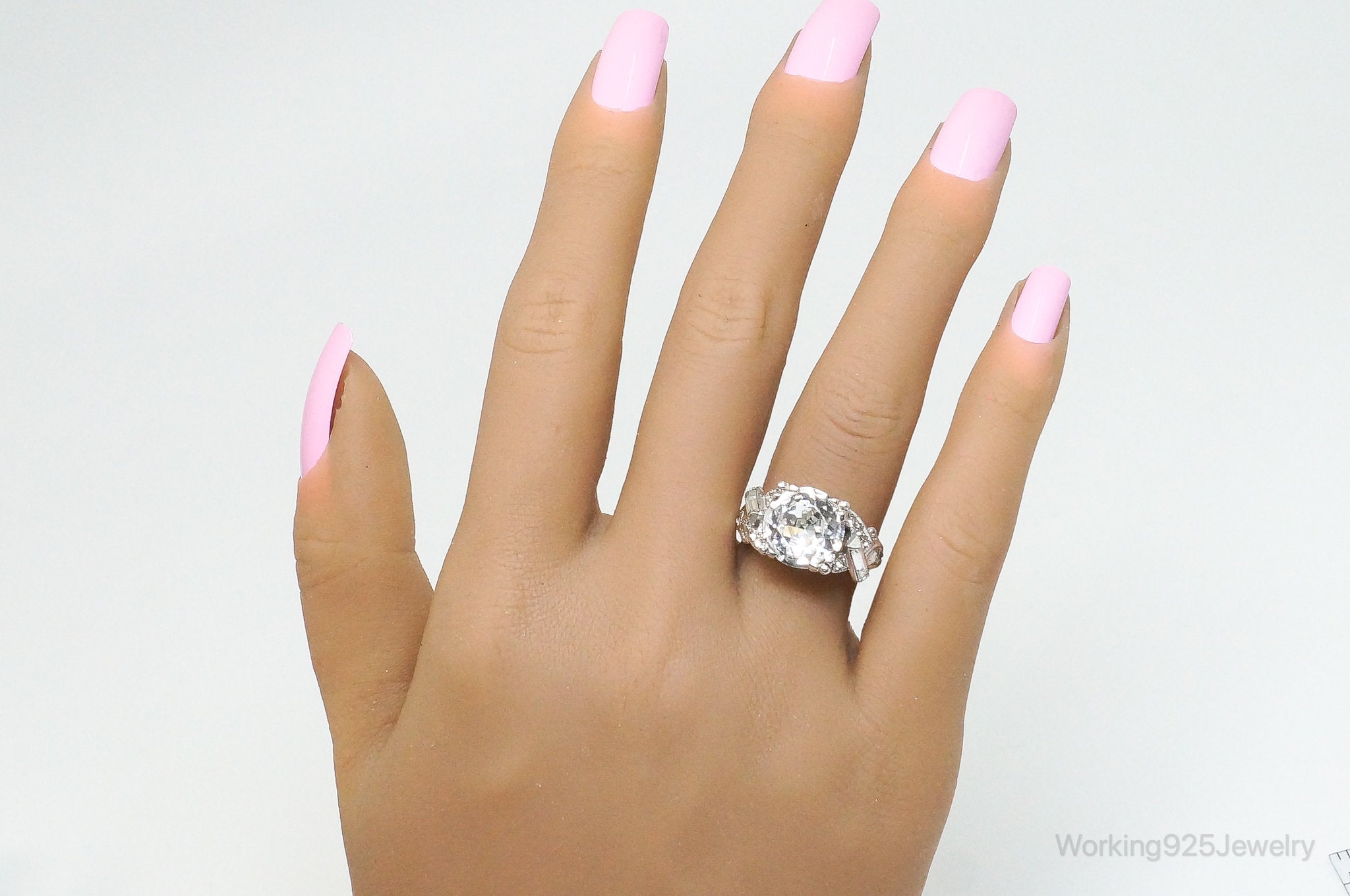 Antique Victorian Rhinestone Sterling Silver Ring - SZ 6.5