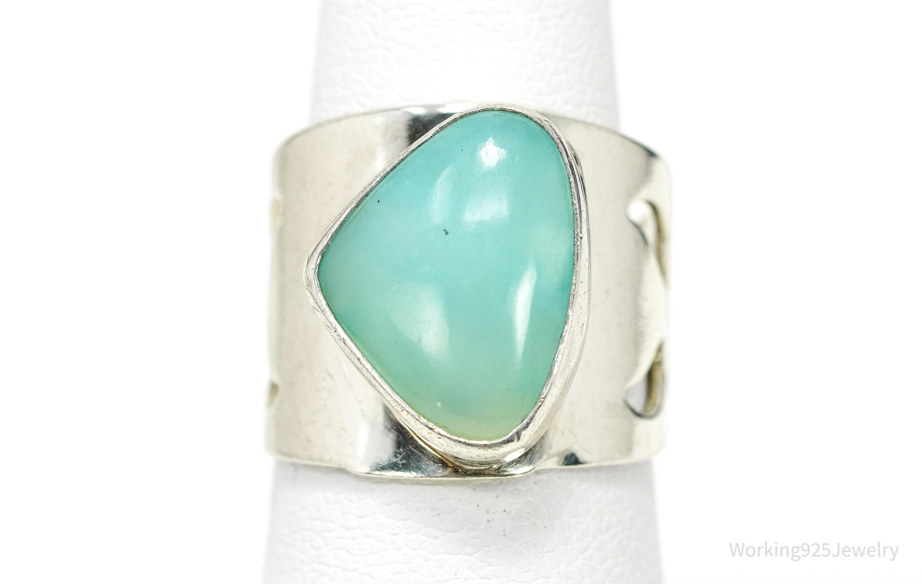 Vintage JAY KING Aqua Chalcedony Sterling Silver Ring - Size 6.25