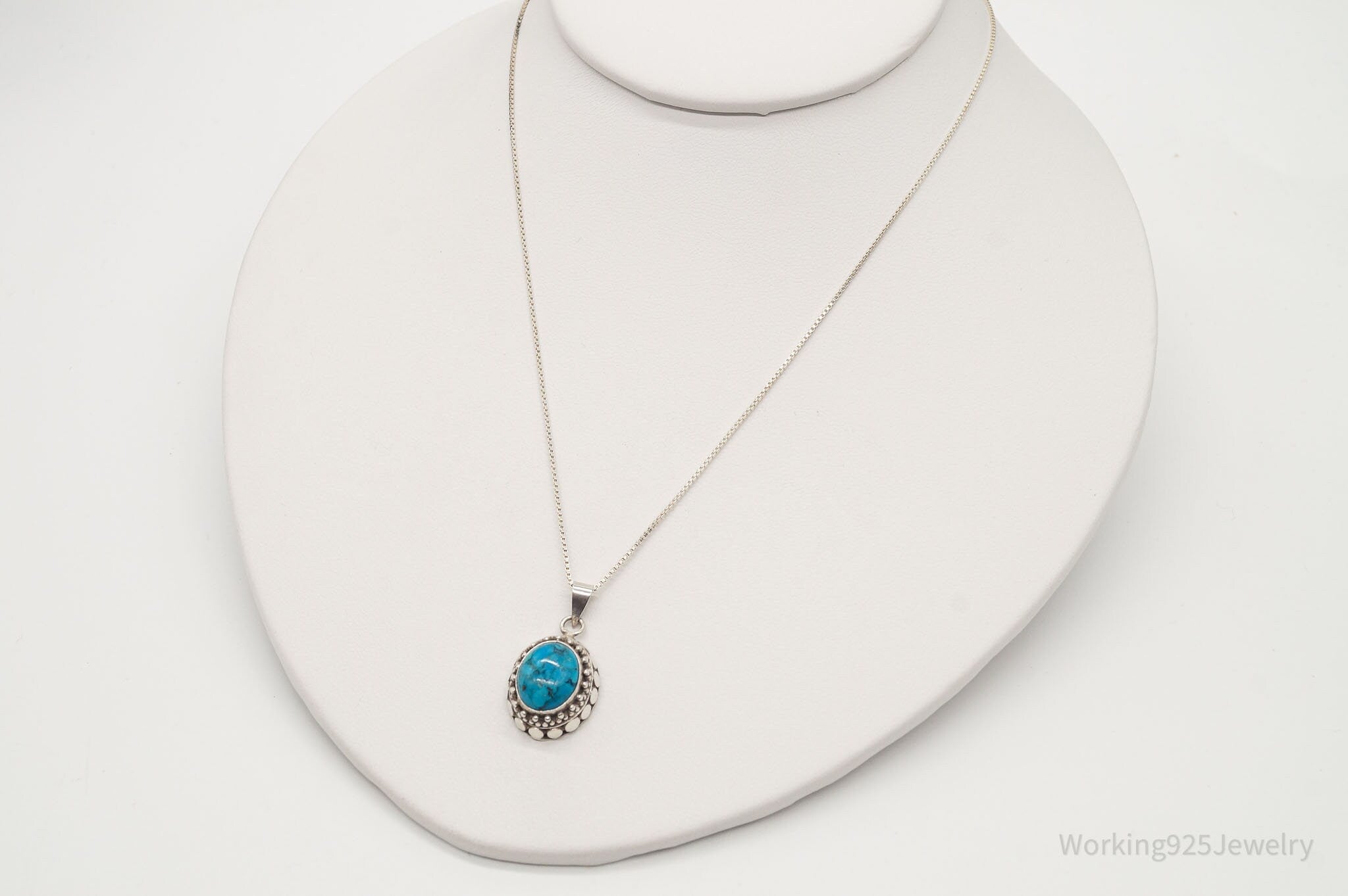 Vintage Turquoise Bali Style Sterling Silver Necklace