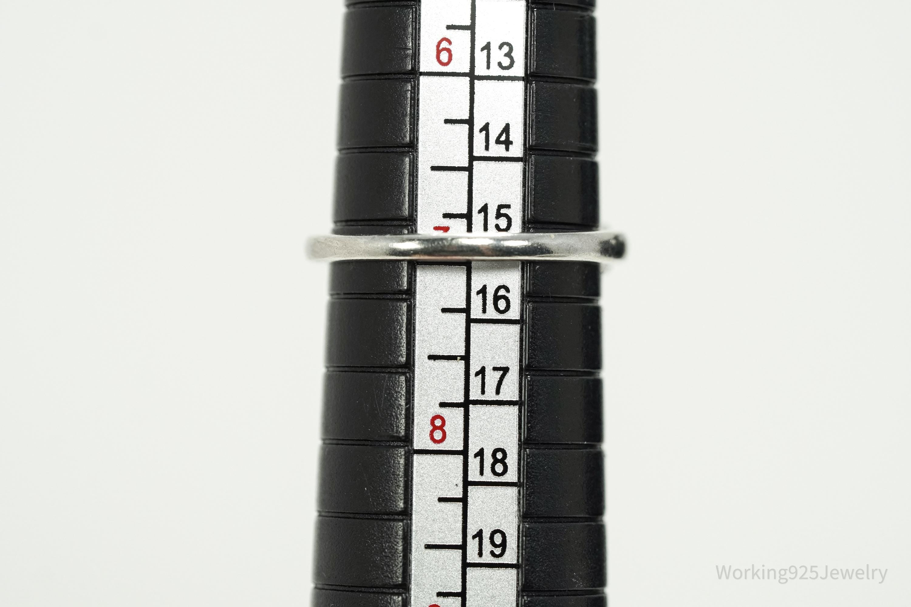 Vintage Lab Sapphire & Cubic Zirconia Sterling Silver Ring - Size 7