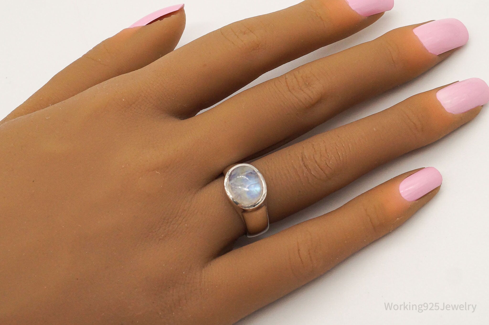 Vintage Moonstone Silver Ring - Size 6.75