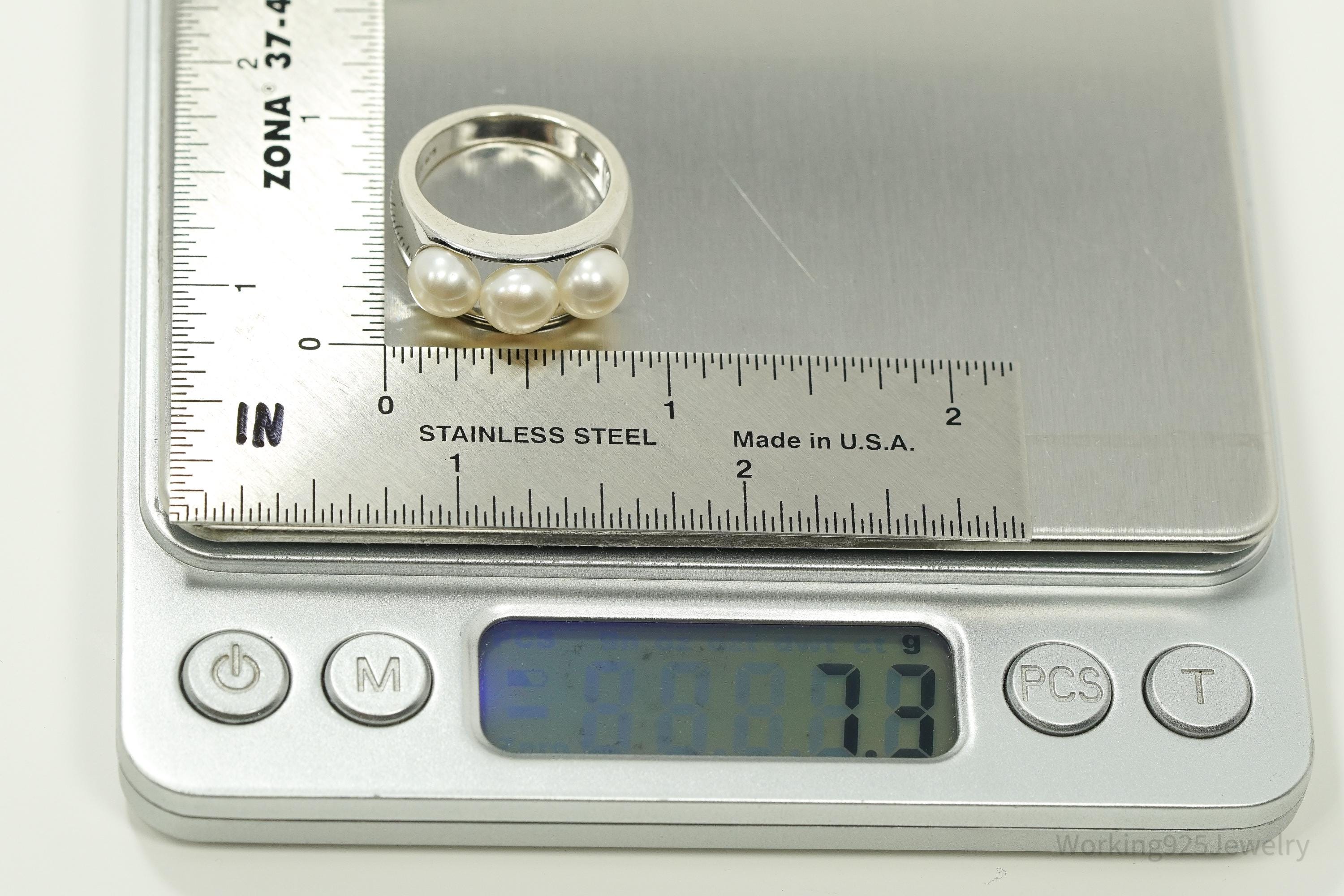 Vintage EA Pearl Sterling Silver Ring - Size 7