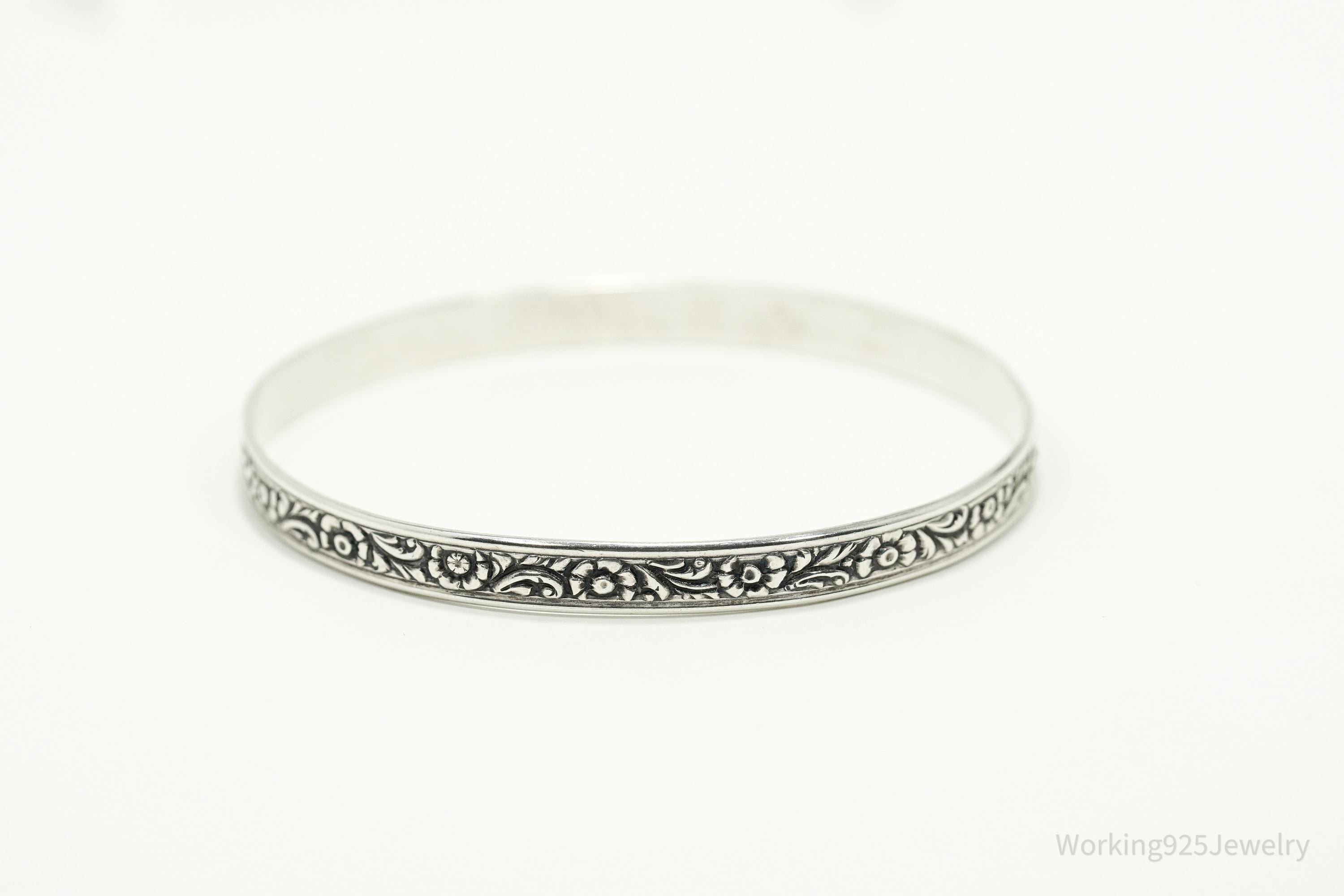 Antique Designer Danecraft Floral Pattern Sterling Silver Bracelet 7.75"
