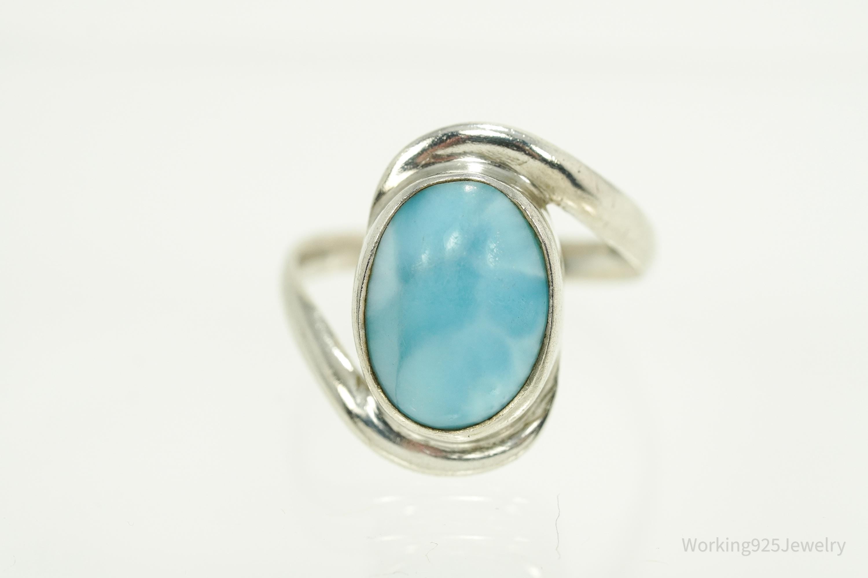 Vintage Blue Larimar Sterling Silver Ring - Size 8