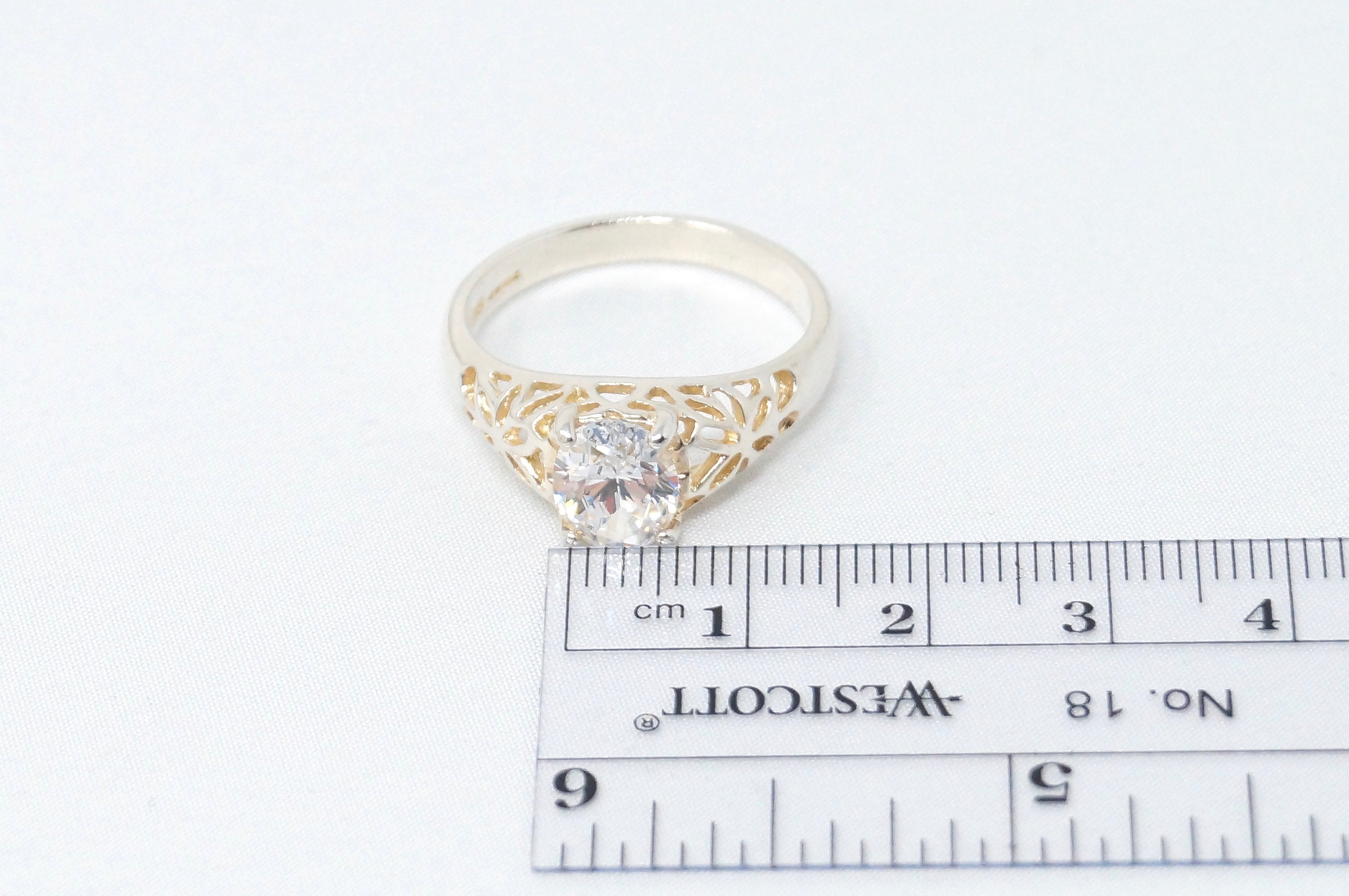 Vintage Simulated Diamond Cut Out Designer Sterling Statement Ring - Size 10