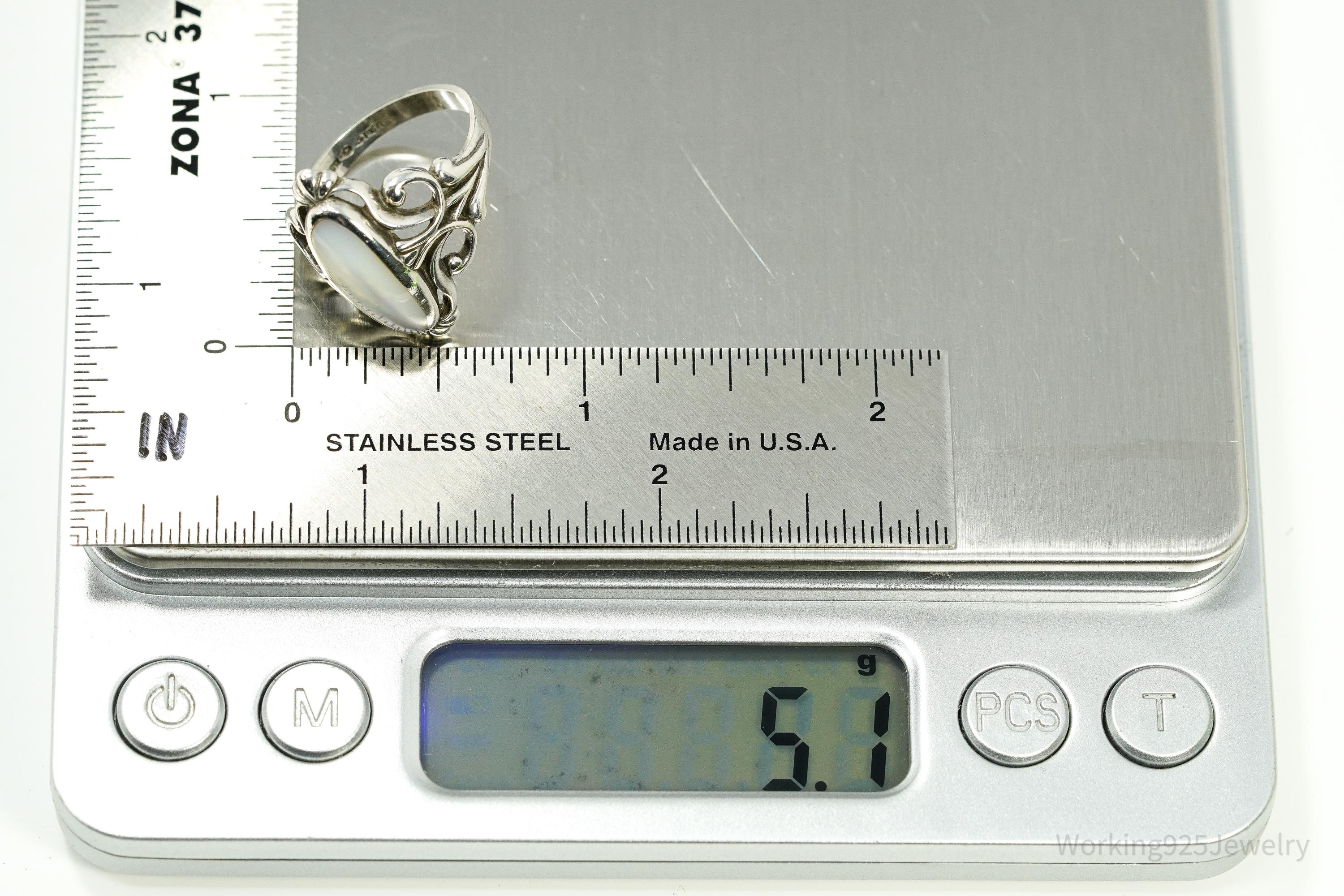 Vintage Designer Kabana Mother Of Pearl Sterling Silver Ring - Size 7