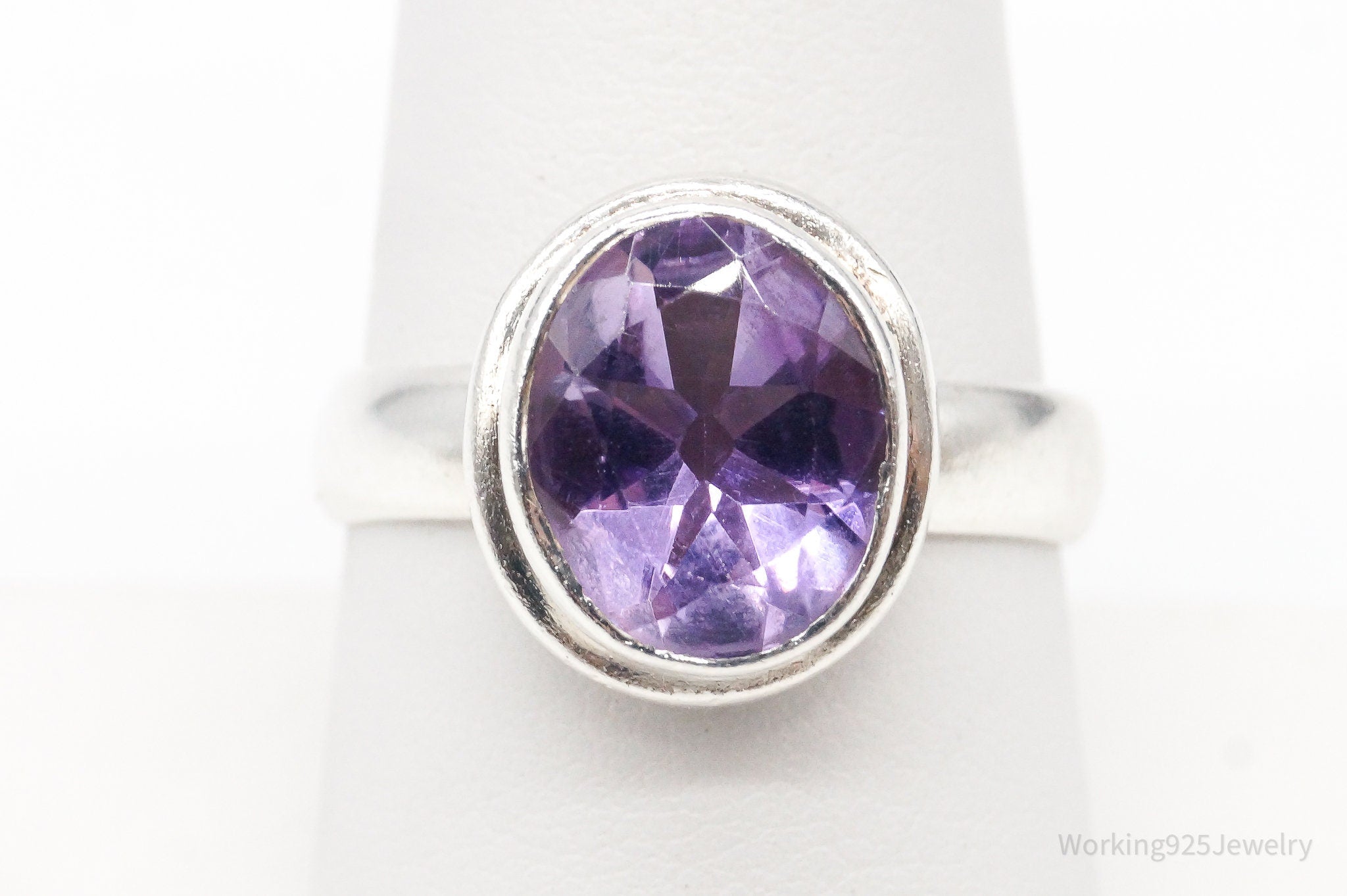 Vintage Large Amethyst Sterling Silver Ring - Size 8.75