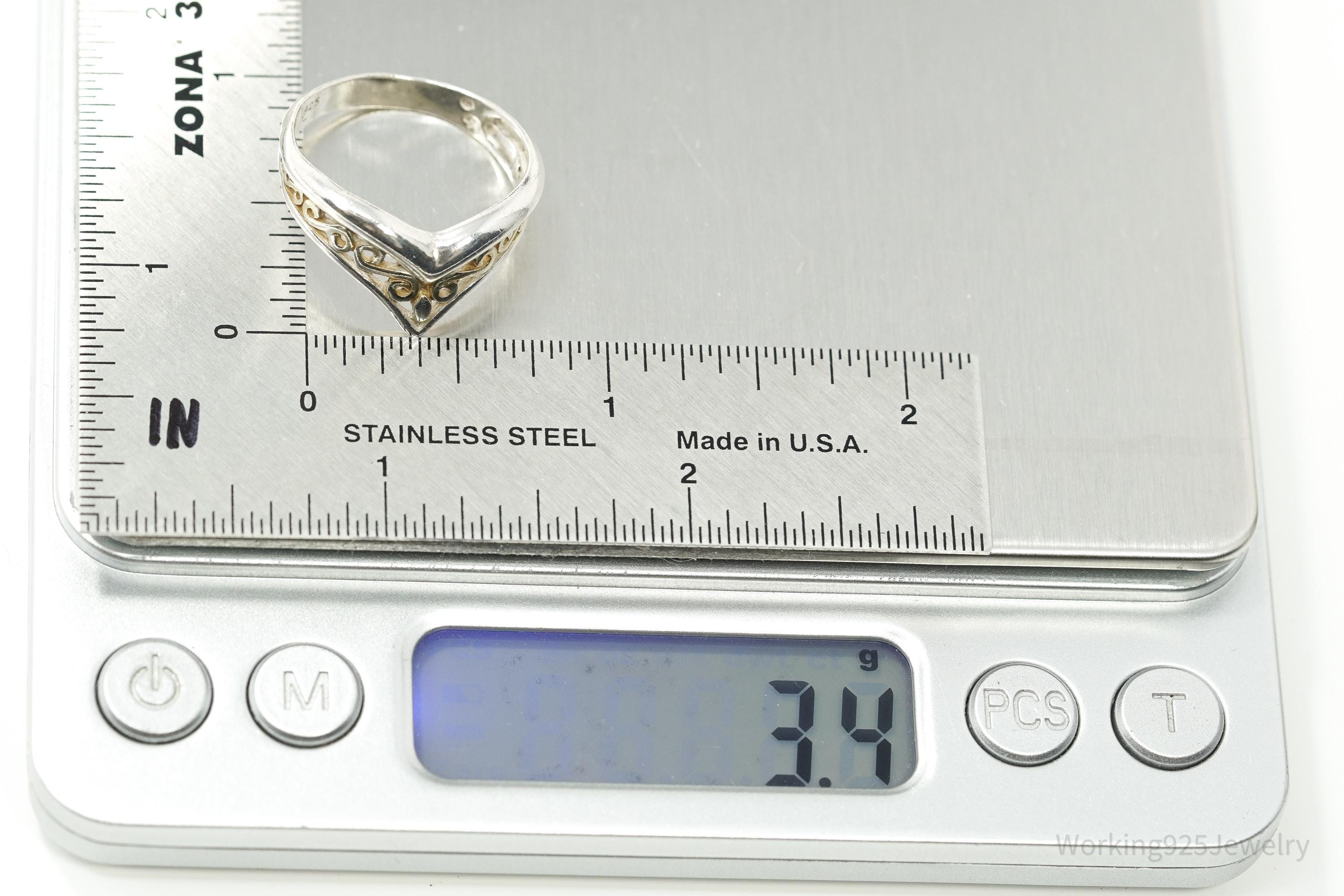 Vintage Gold Washed Scrolls Sterling Silver Ring - Size 10