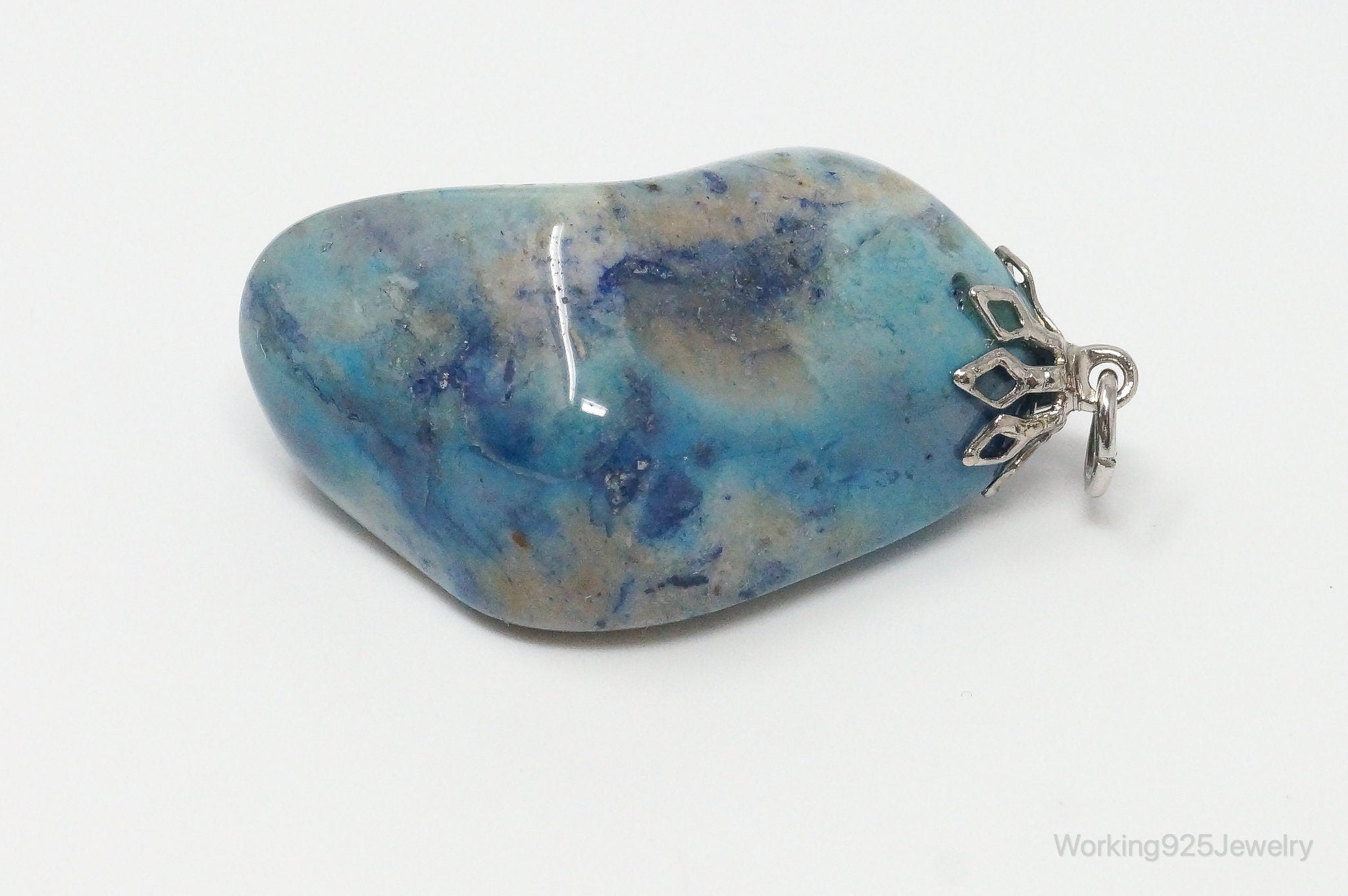 Vintage Large Blue Agate Necklace Pendant