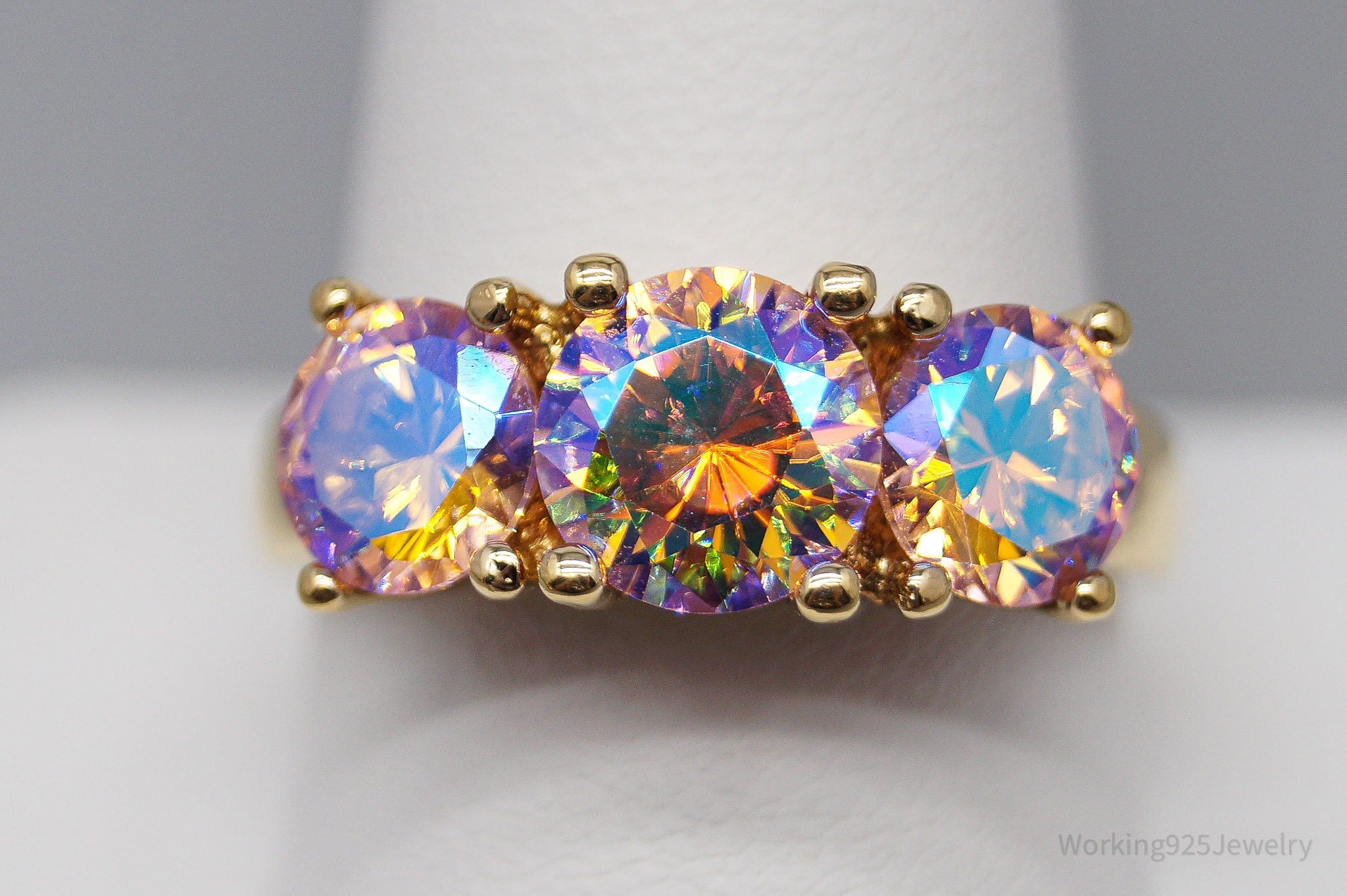 Vintage Designer Mystic Topaz Gold Vermeil Over Sterling Silver Ring Size 10.5