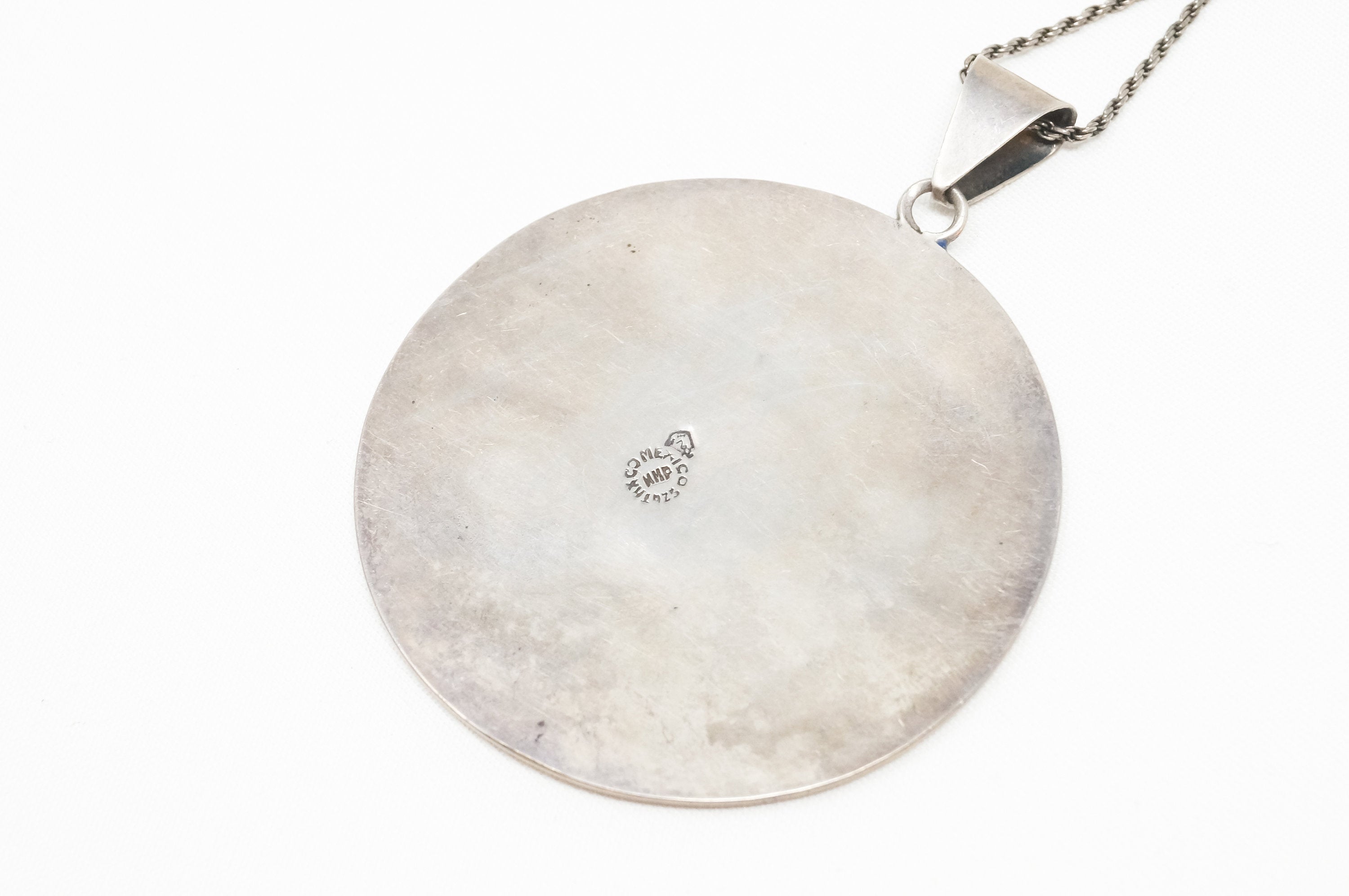 Vintage Large Mexico Handmade Lapis Lazuli Sterling Silver Aztec Necklace