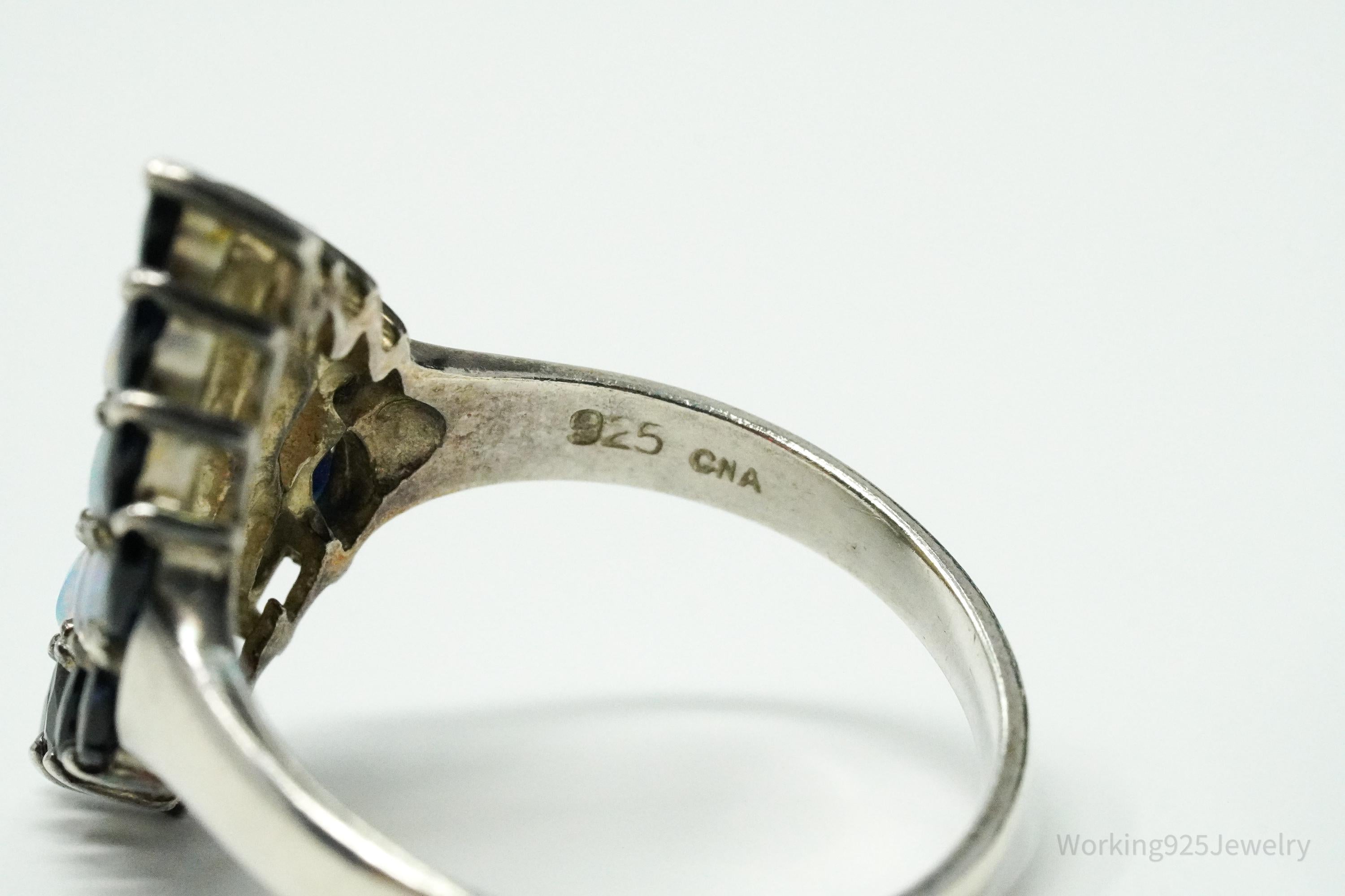 Vintage CNA Opal & Blue Sapphire Sterling Silver Ring - Size 9