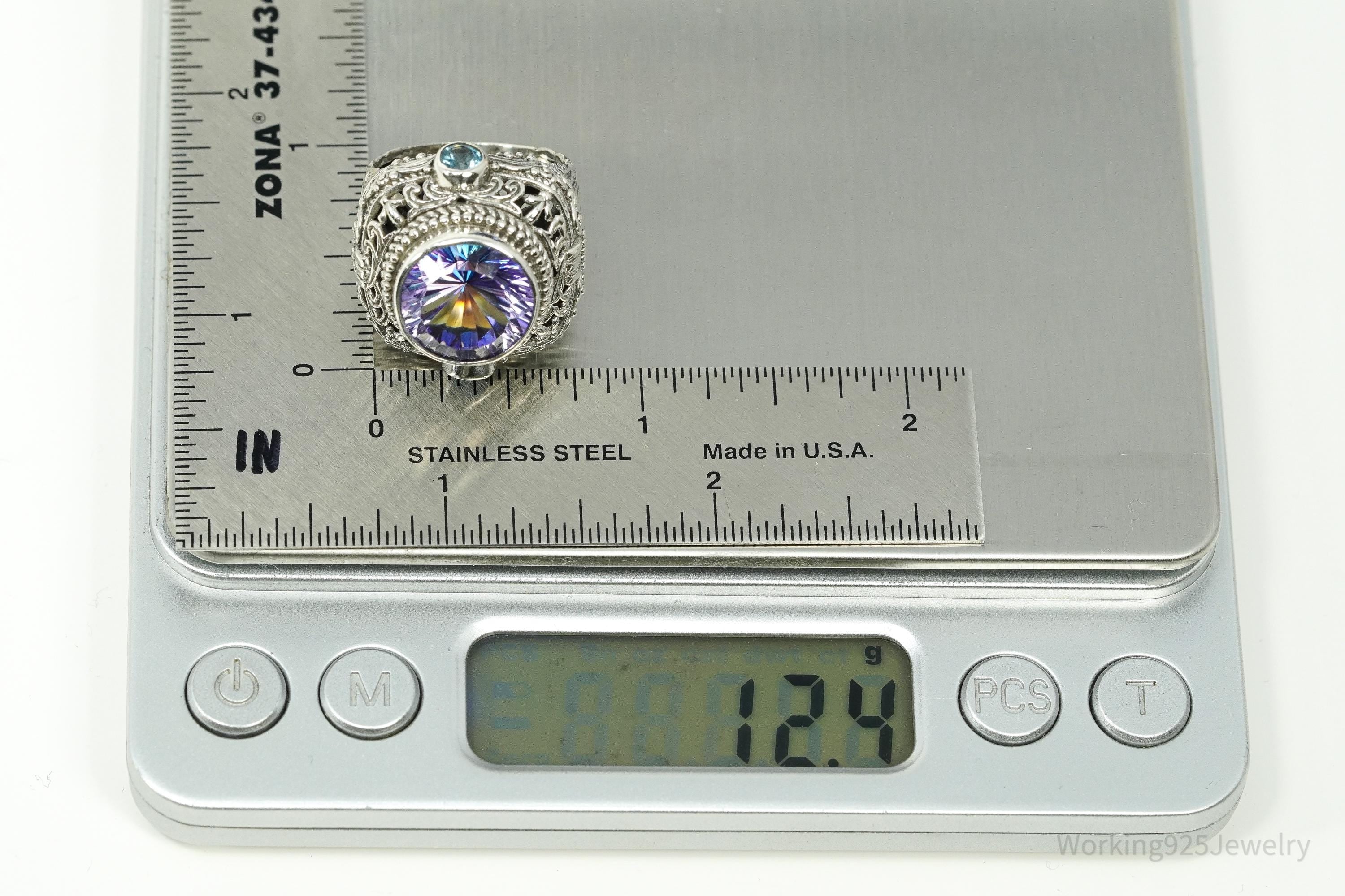 Vintage Designer Sarda Mystic Topaz & Blue Topaz Sterling Silver Ring - Size 7