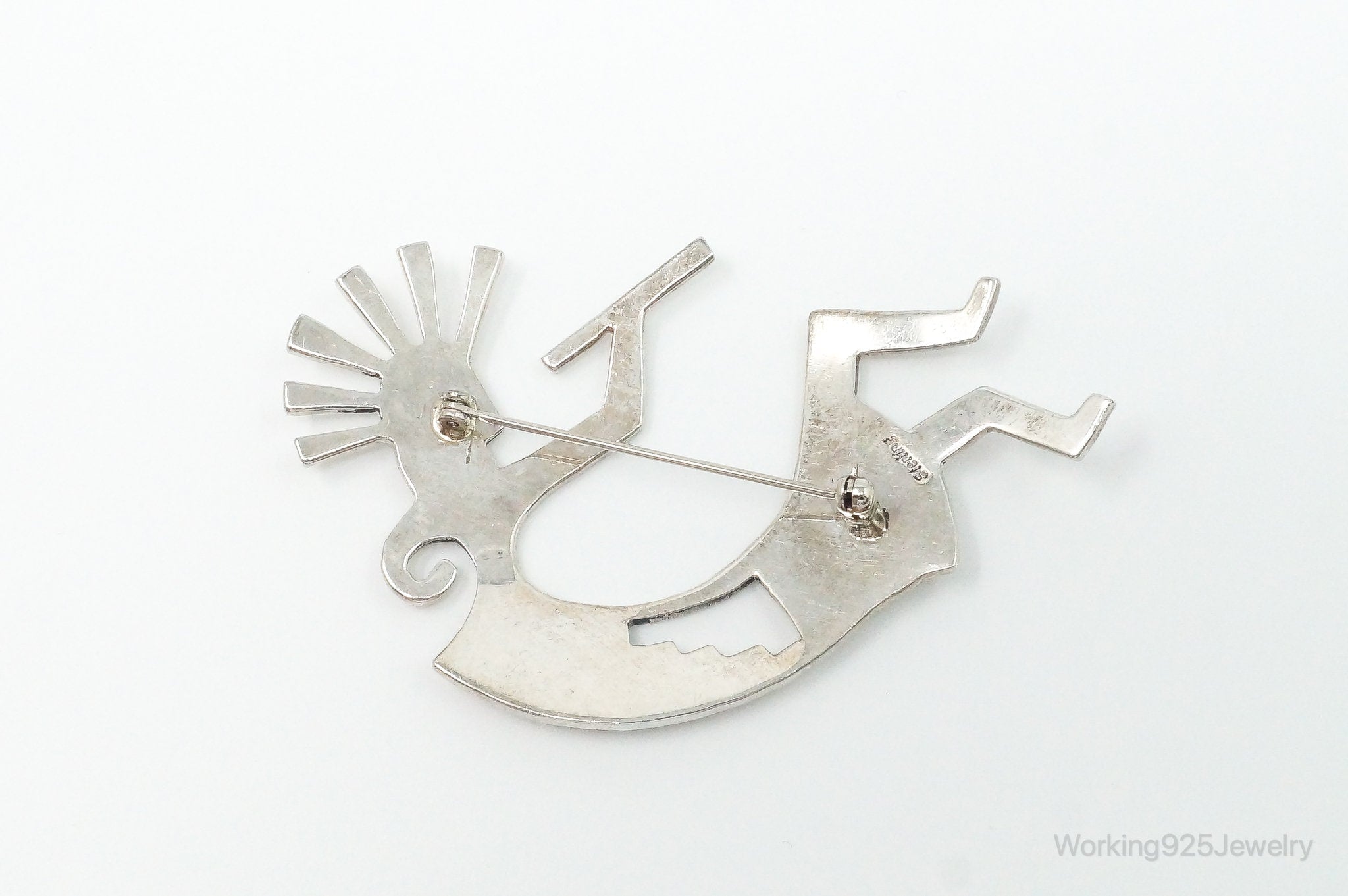 Large Vintage Native American Dancing Kokopelli Sterling Silver Brooch Pin