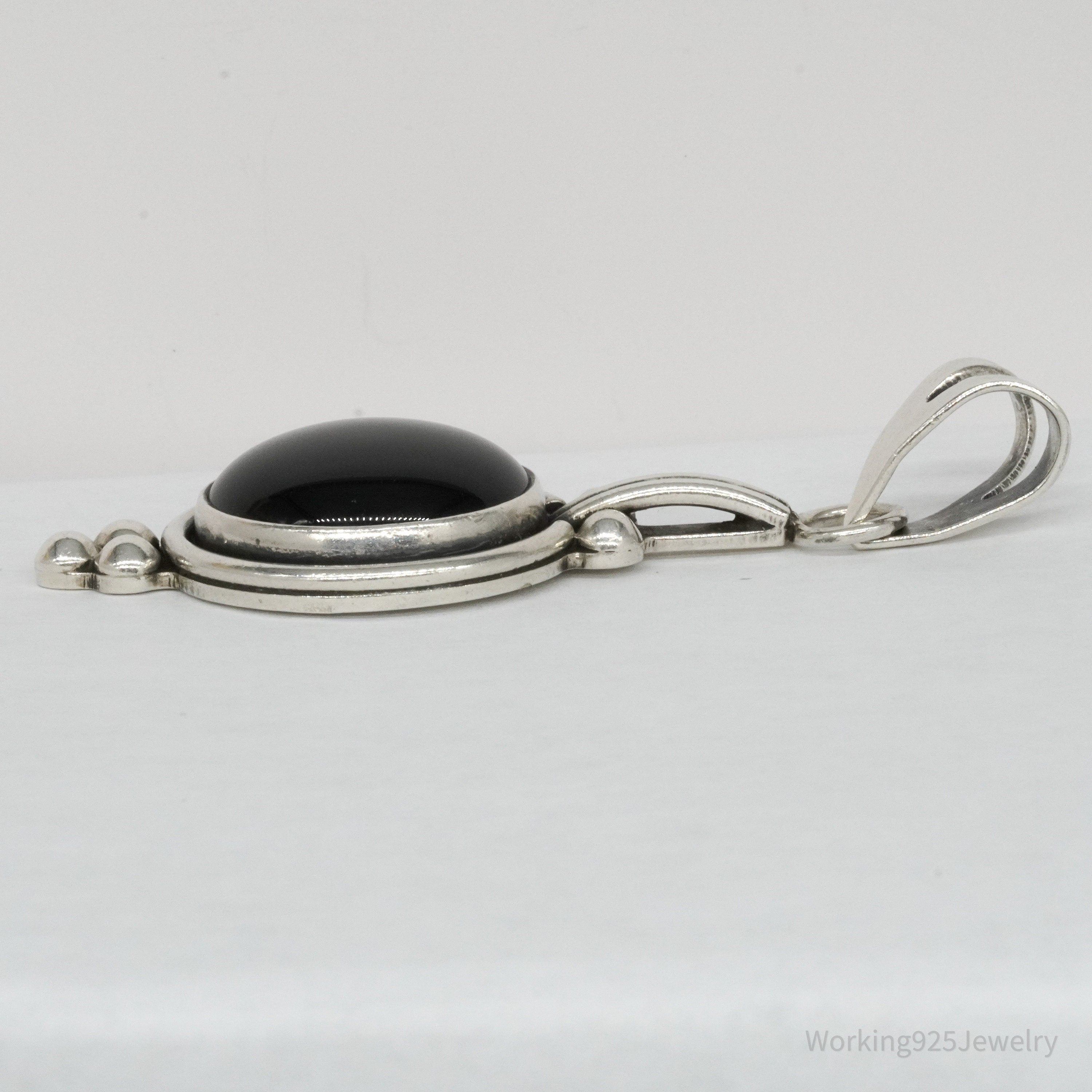 Large Vintage Modernist Black Onyx Sterling Silver Necklace Pendant