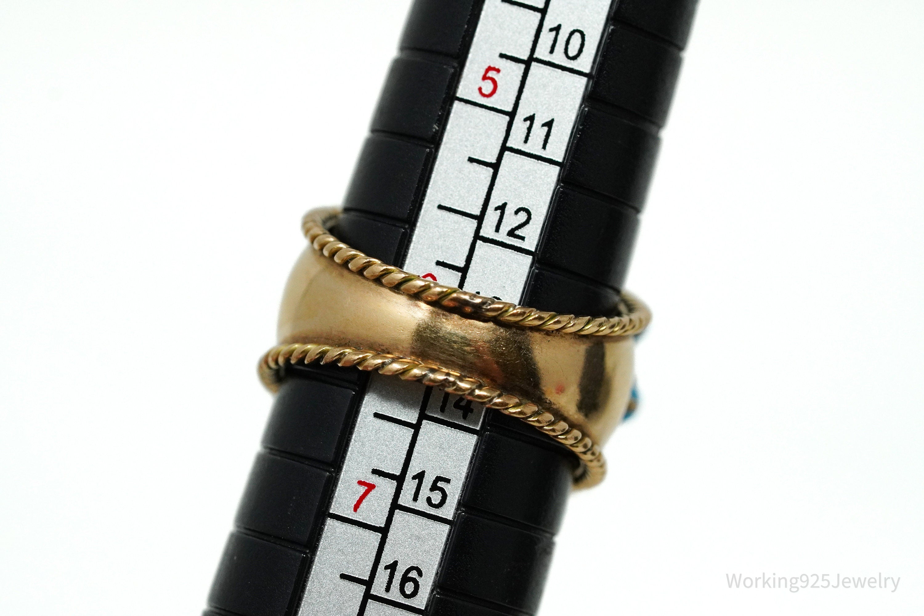 14K Yellow Gold & Turquoise Glass Cabochon Cocktail Ring - Size 6.25