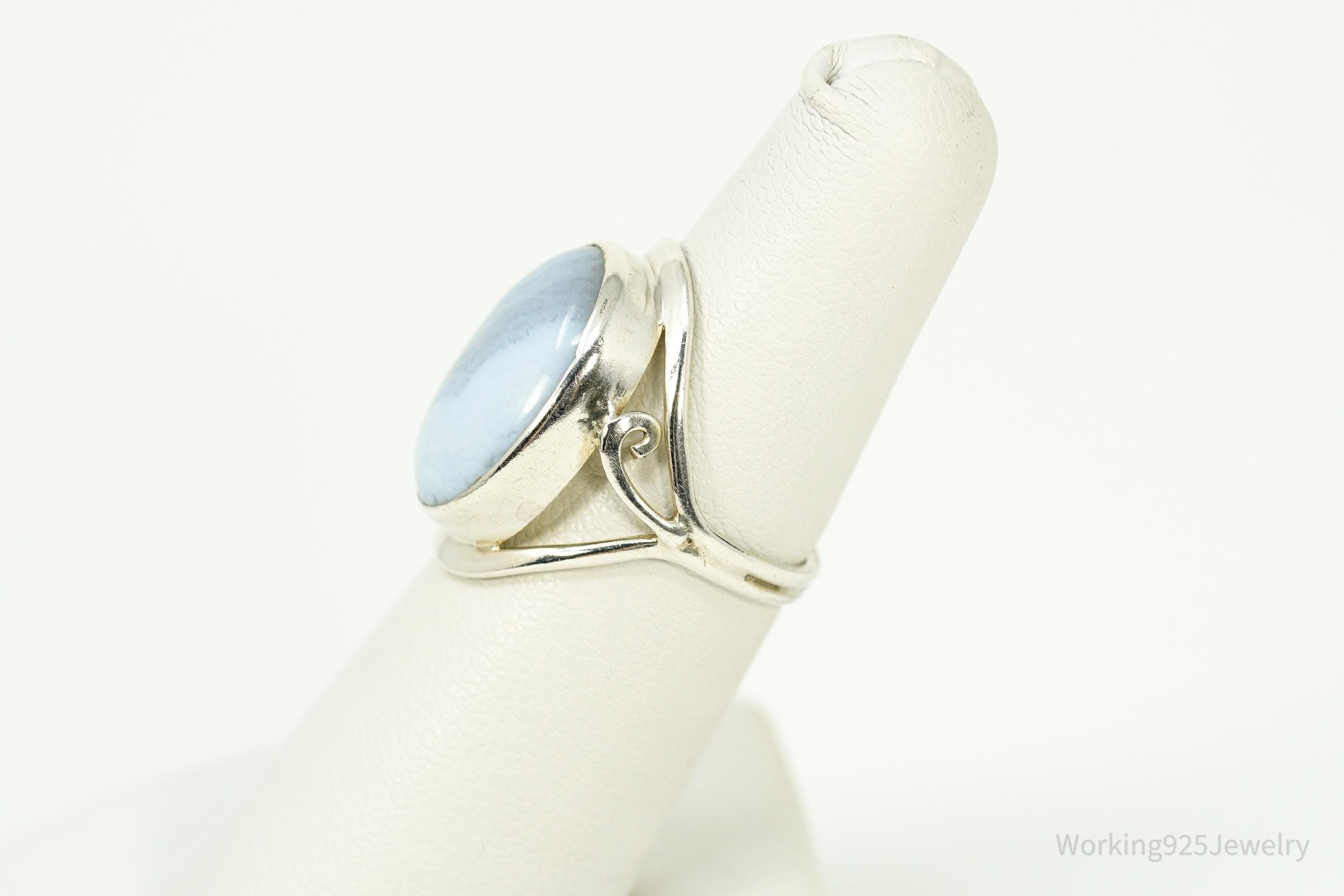 Vintage Blue Lace Agate Sterling Silver Ring - Size 6.25