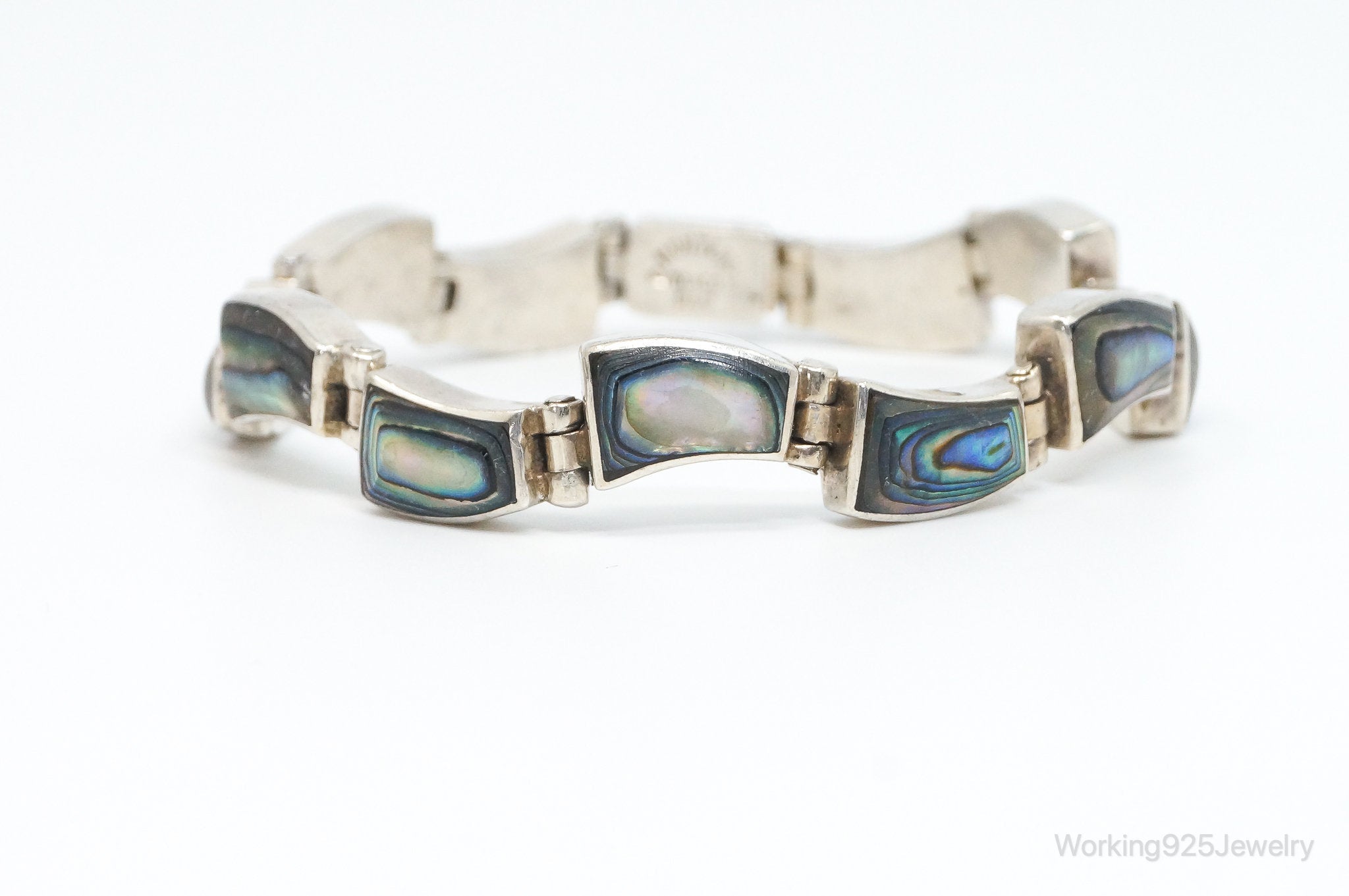 Vintage Taxco Designer Montero Abalone Paua Shell 950 Silver Panel Bracelet