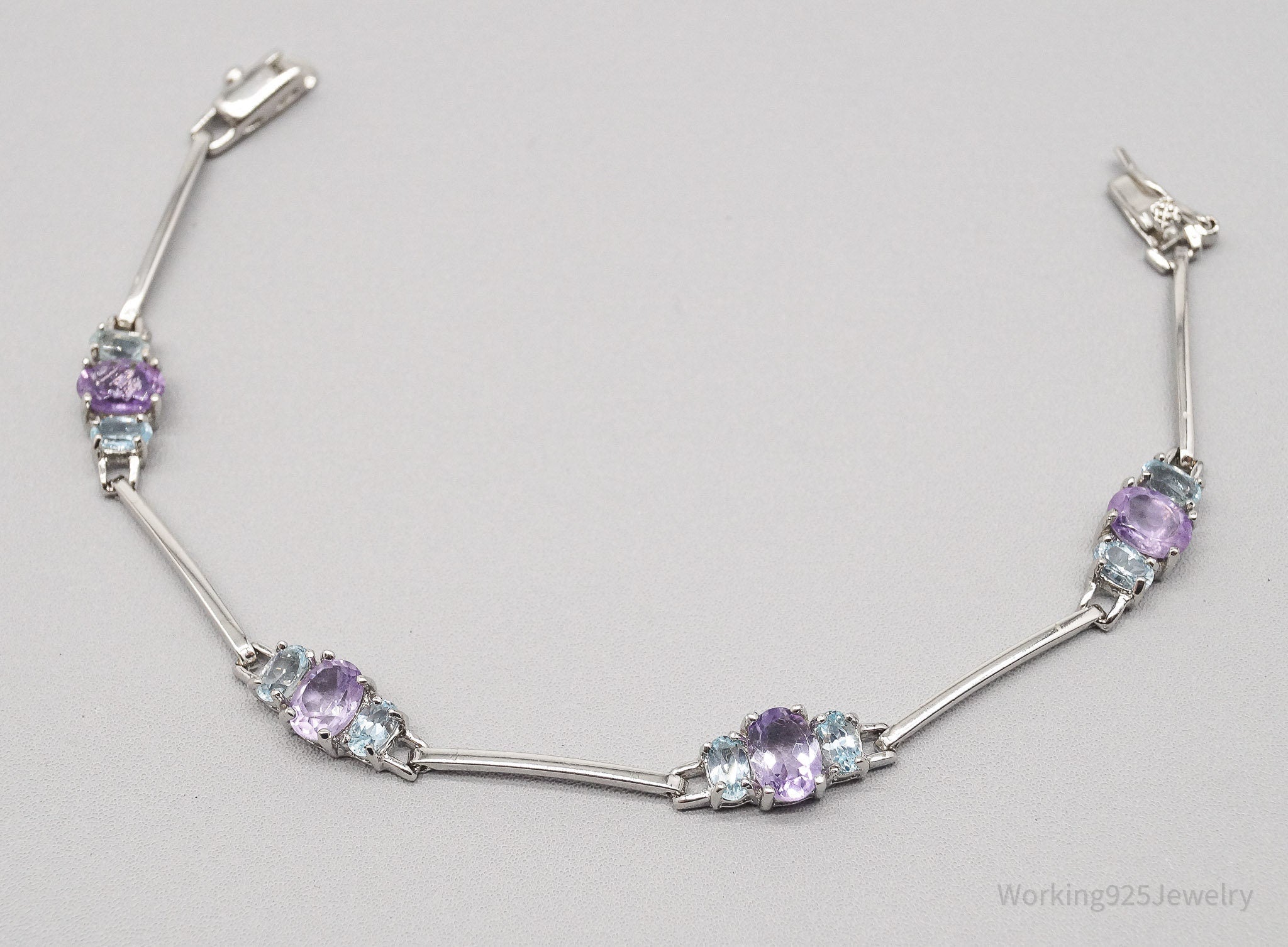 Vintage Designer DBJ Amethyst Blue Topaz Sterling Silver Bracelet