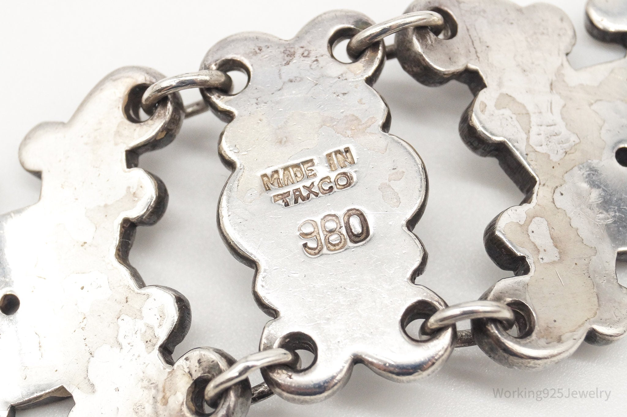 Vintage Made In Taxco Modernist 980 Silver Panel Bracelet