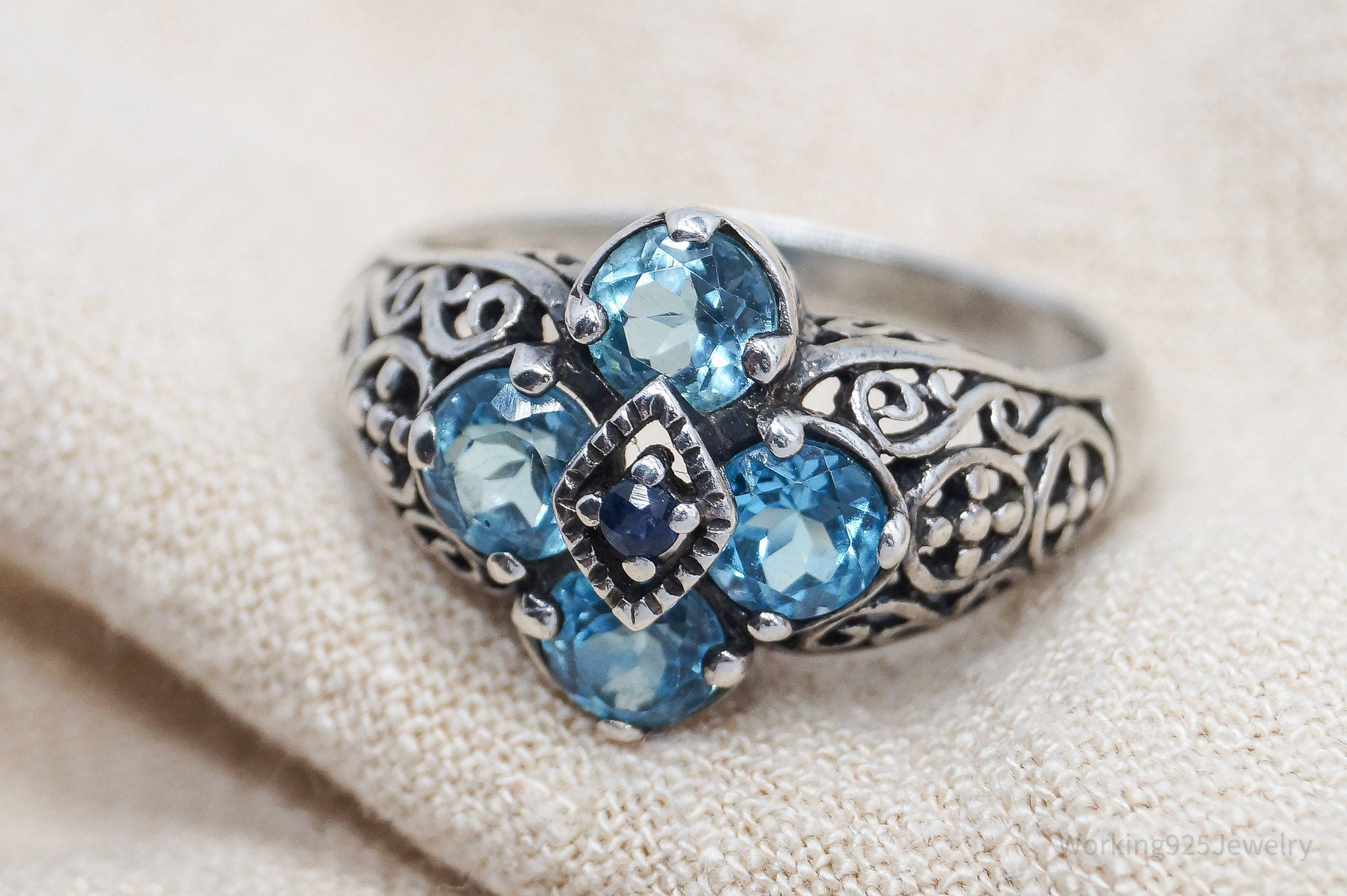 Vintage CNA Blue Topaz Sapphire Sterling Silver Ring - Size 10